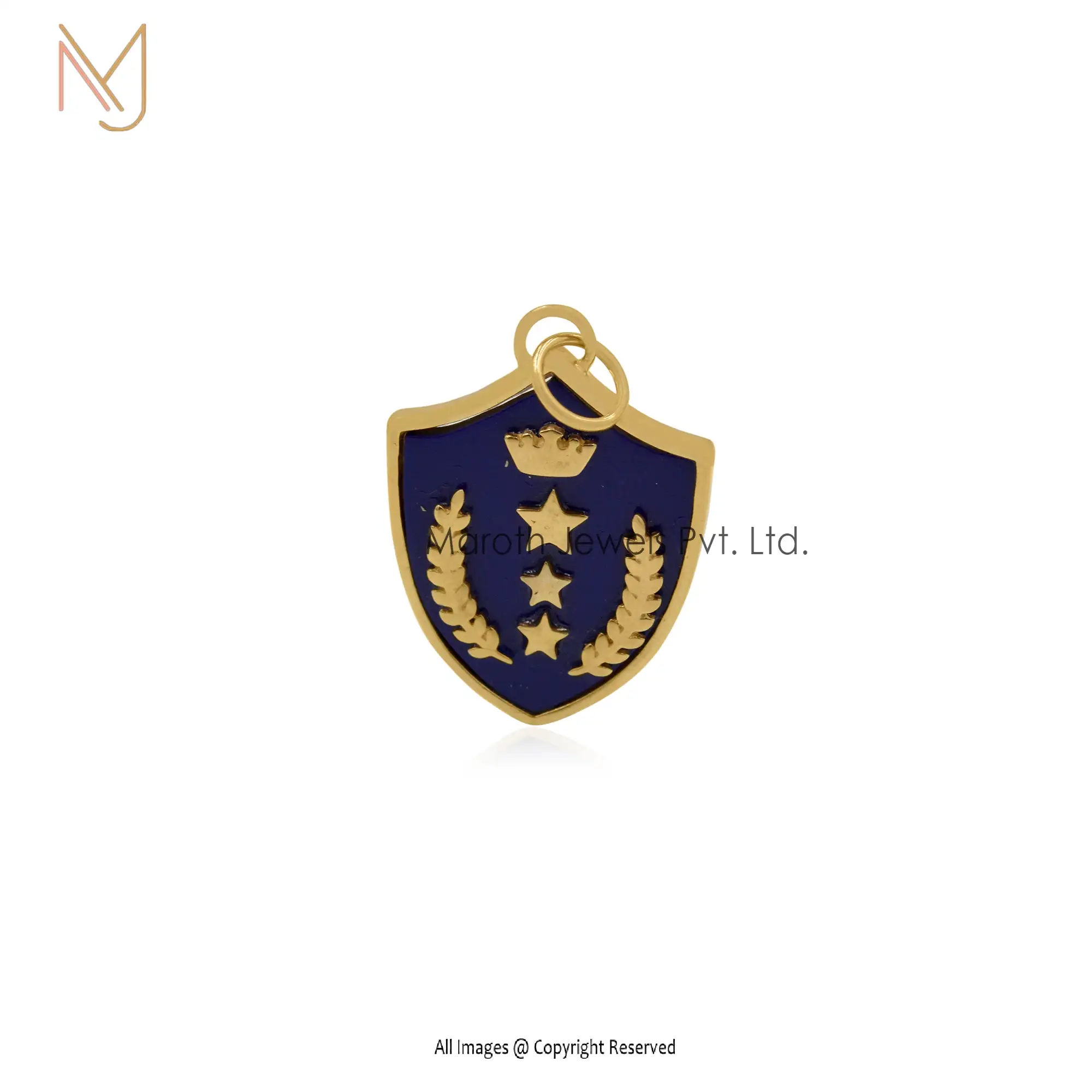 925 Silver Yellow Gold Lapiz Lazuli Shield Pendant Jewelry Manufacturer