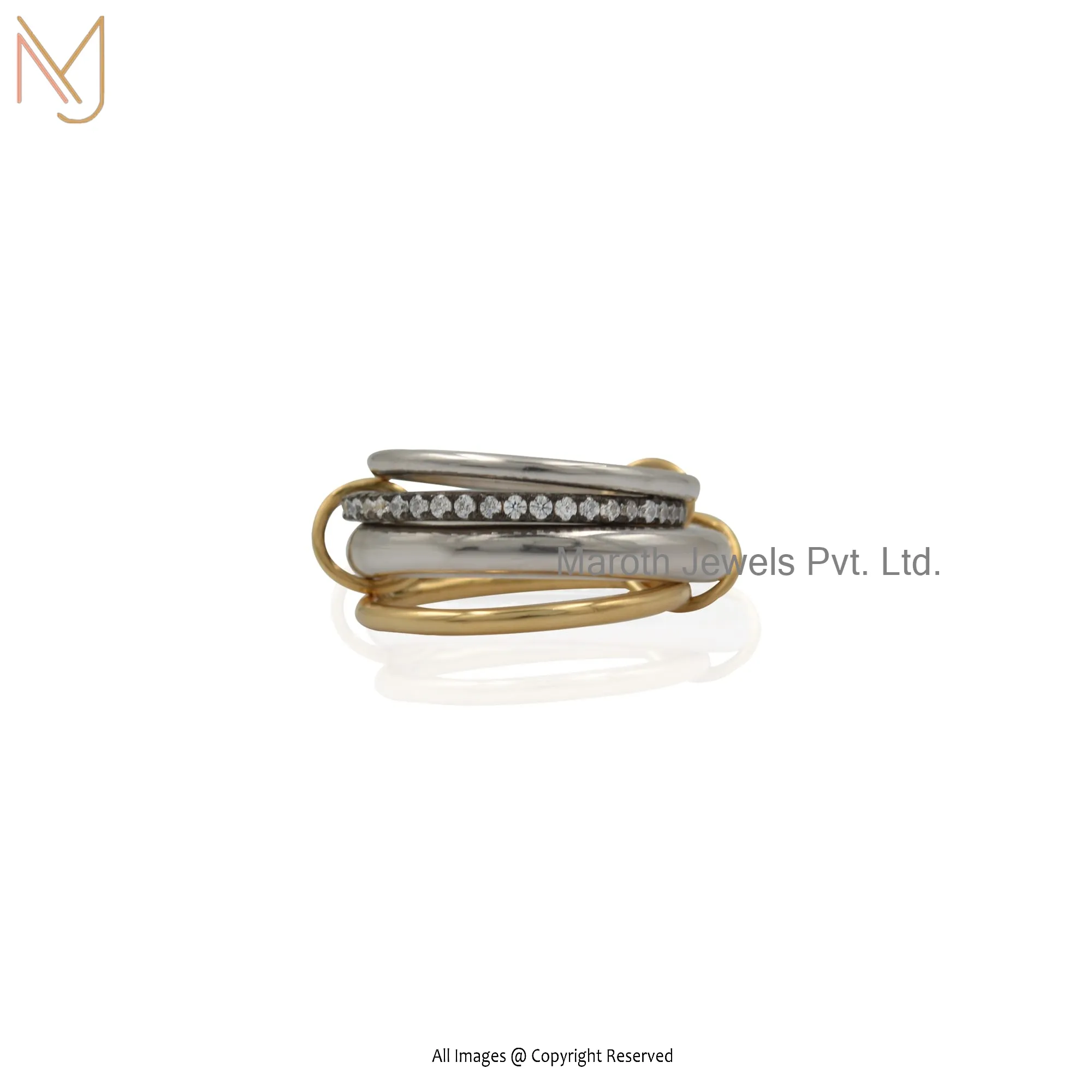 Wholesale 14K Yellow Gold Plated RH CZ Multi Link Connected Band Ring Jewelry