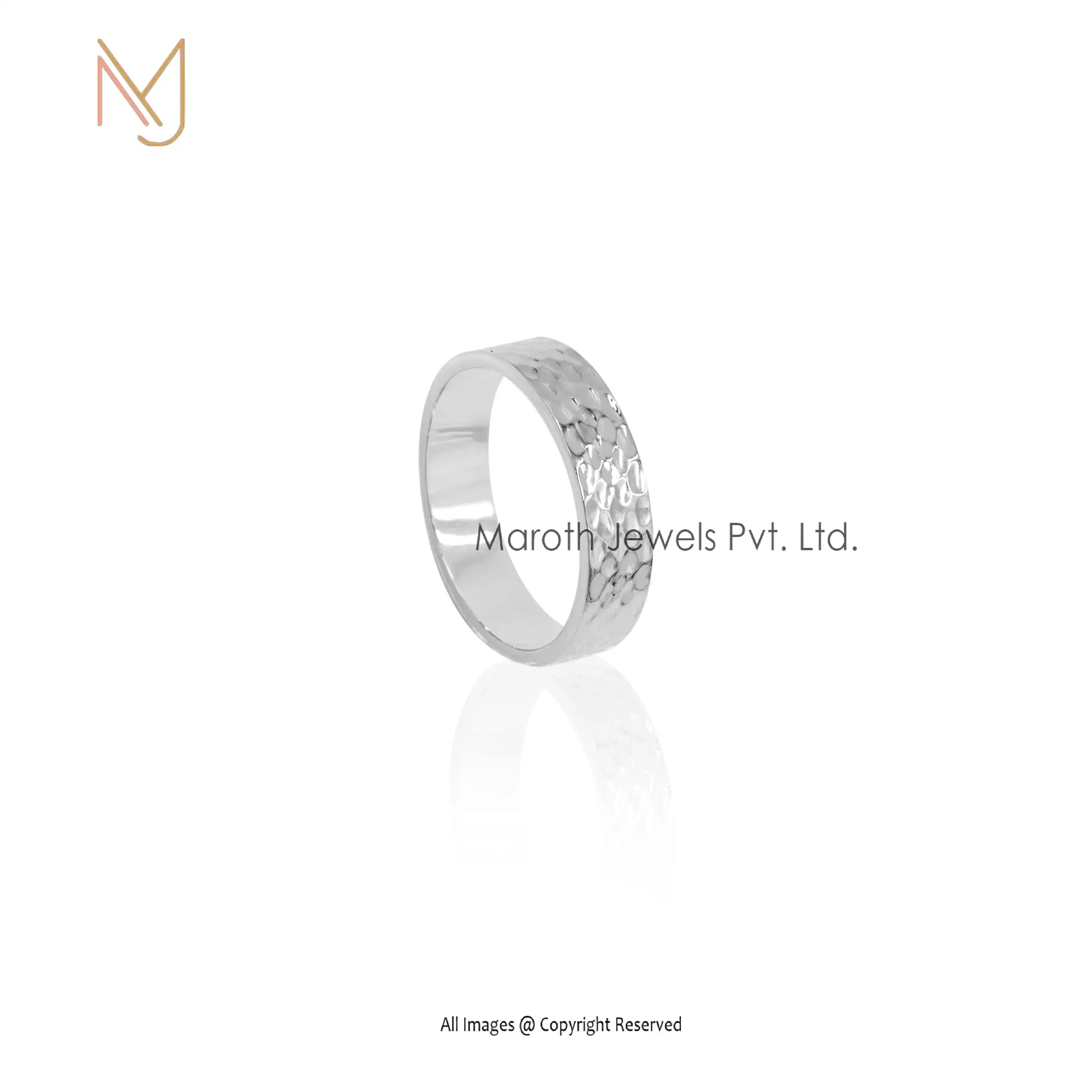 Wholesale 925 Silver White Gold Plated Hammered Finish Band Ring