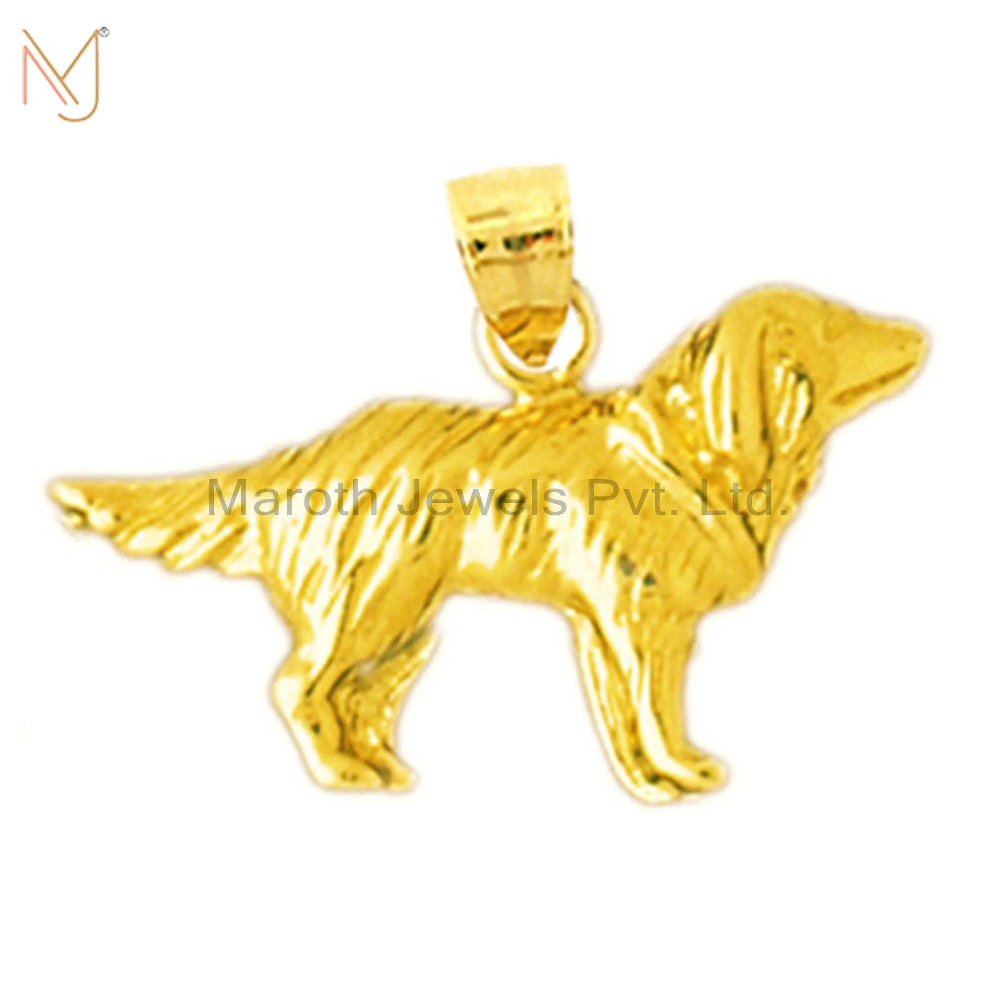 925 Sterling Silver Gold Plated Friendly Dog Charm Pendant Jewelry Supplier