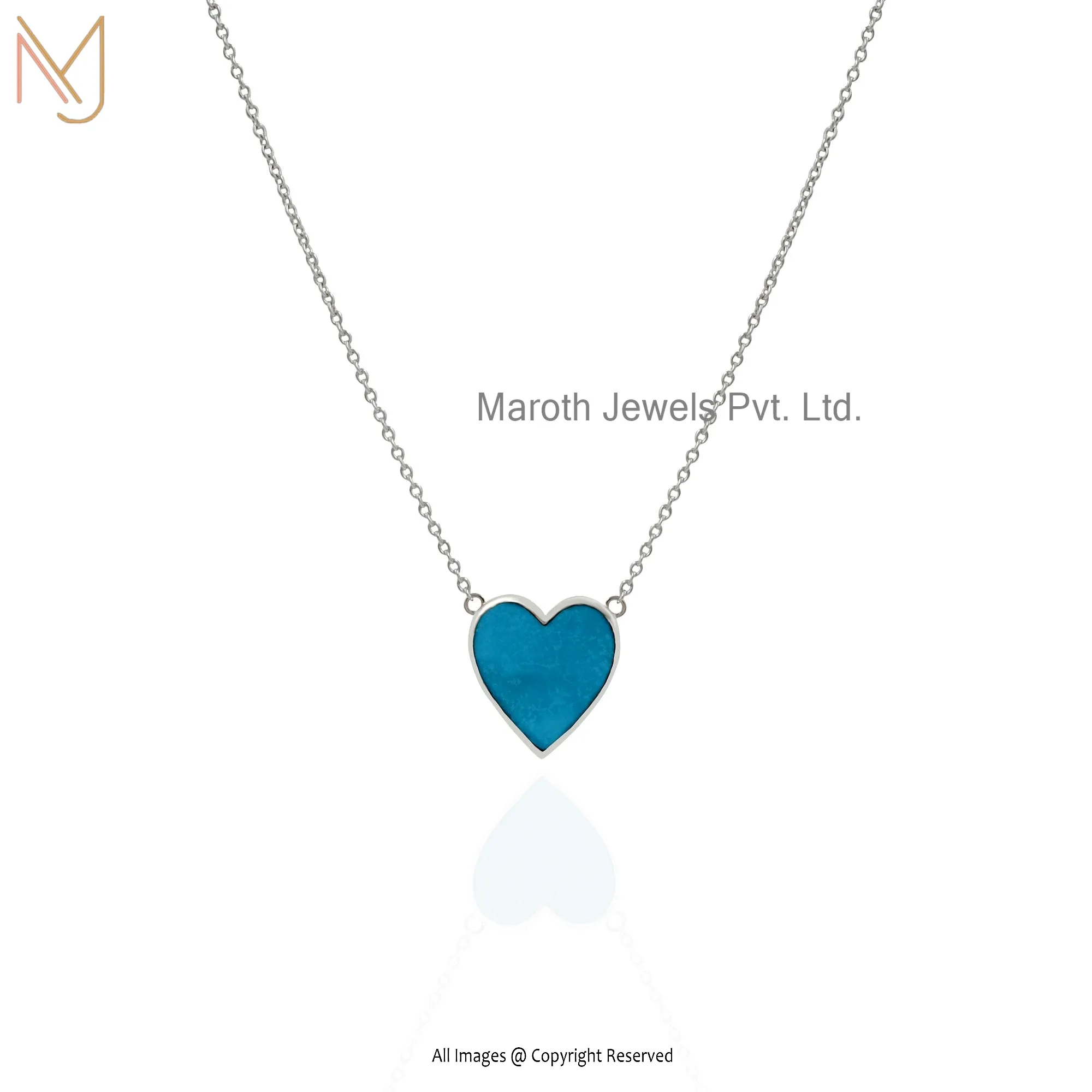 925 Silver White Gold Turquoise Heart Necklace Jewelry Supplier