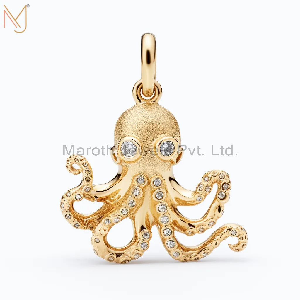 14K Yellow Gold Moissanite Octopus Charm Pendant Jewelry Supplier