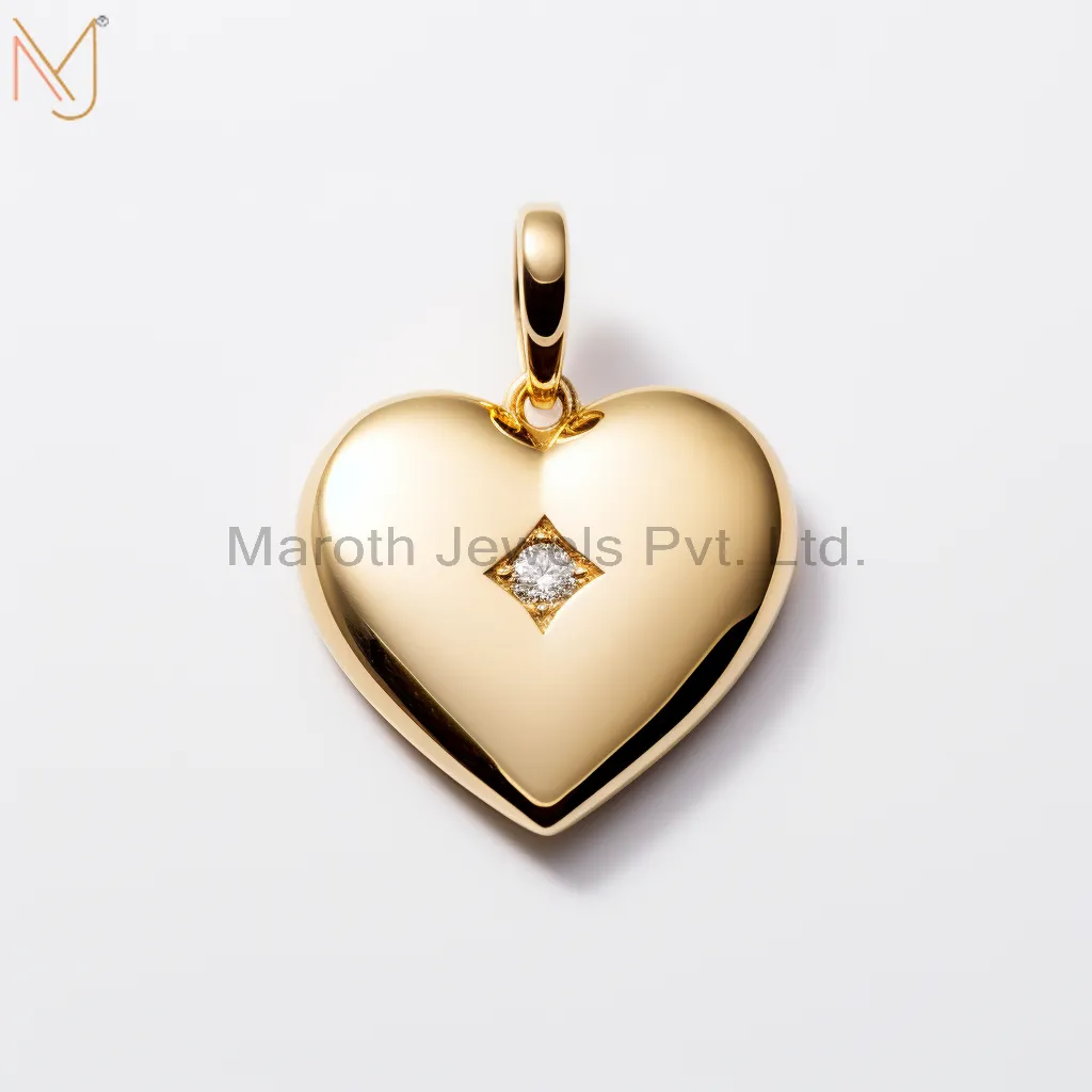 925 Sterling Silver Yellow Gold Moissanite Diamond Heart Pendant Custom Jewelry