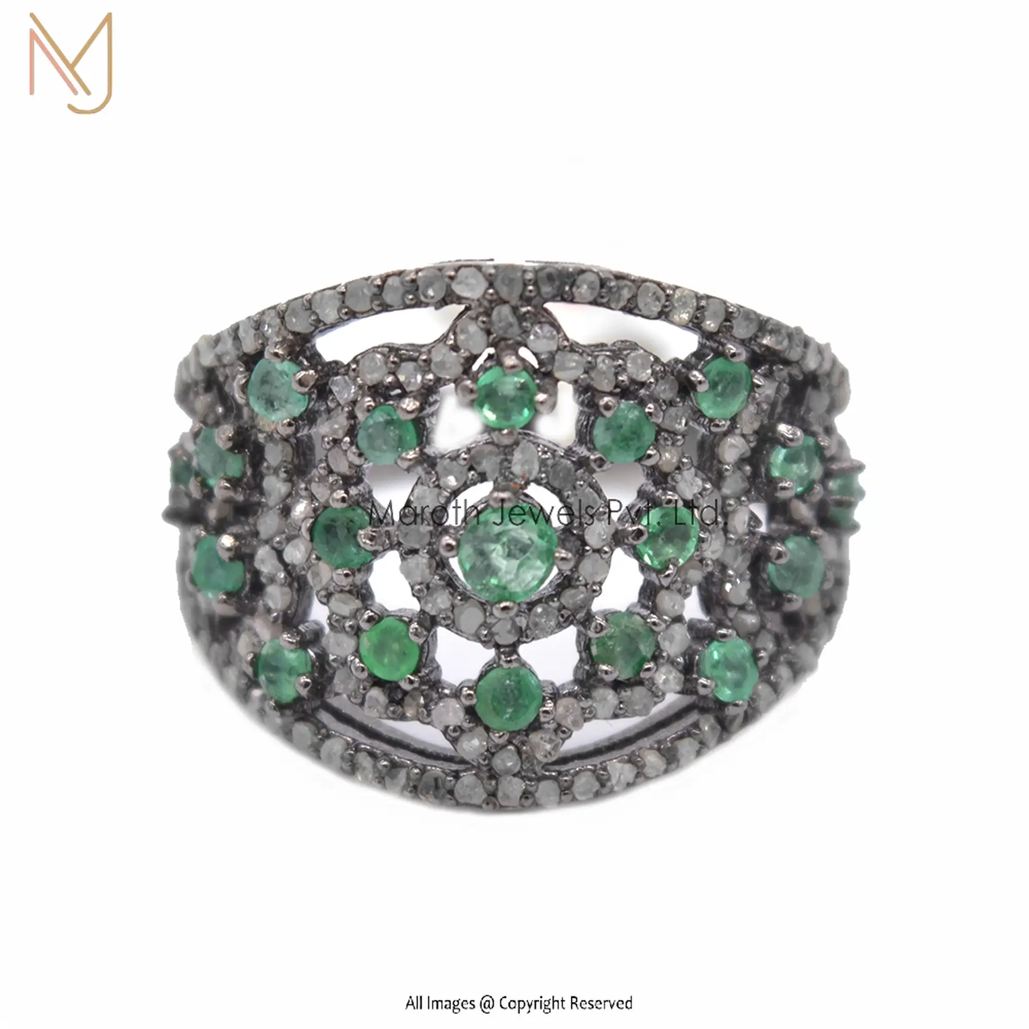 925 Silver Rhodium Plated Pave Diamond Ring Emerald Gemstone Ring Jewelry Manufacturer