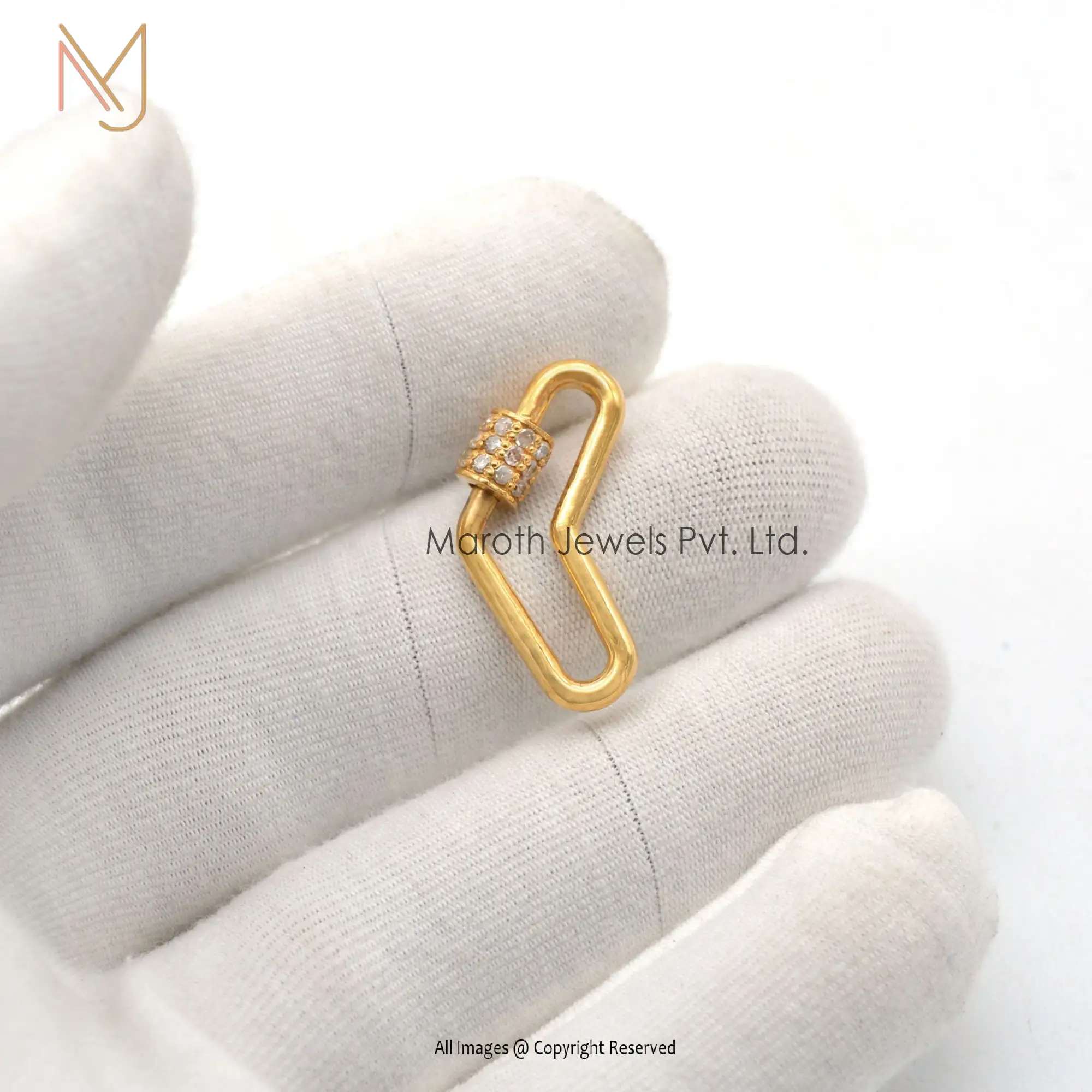 14K Yellow Gold Pave Diamond Boomerang Carabiner Lock Manufacturer