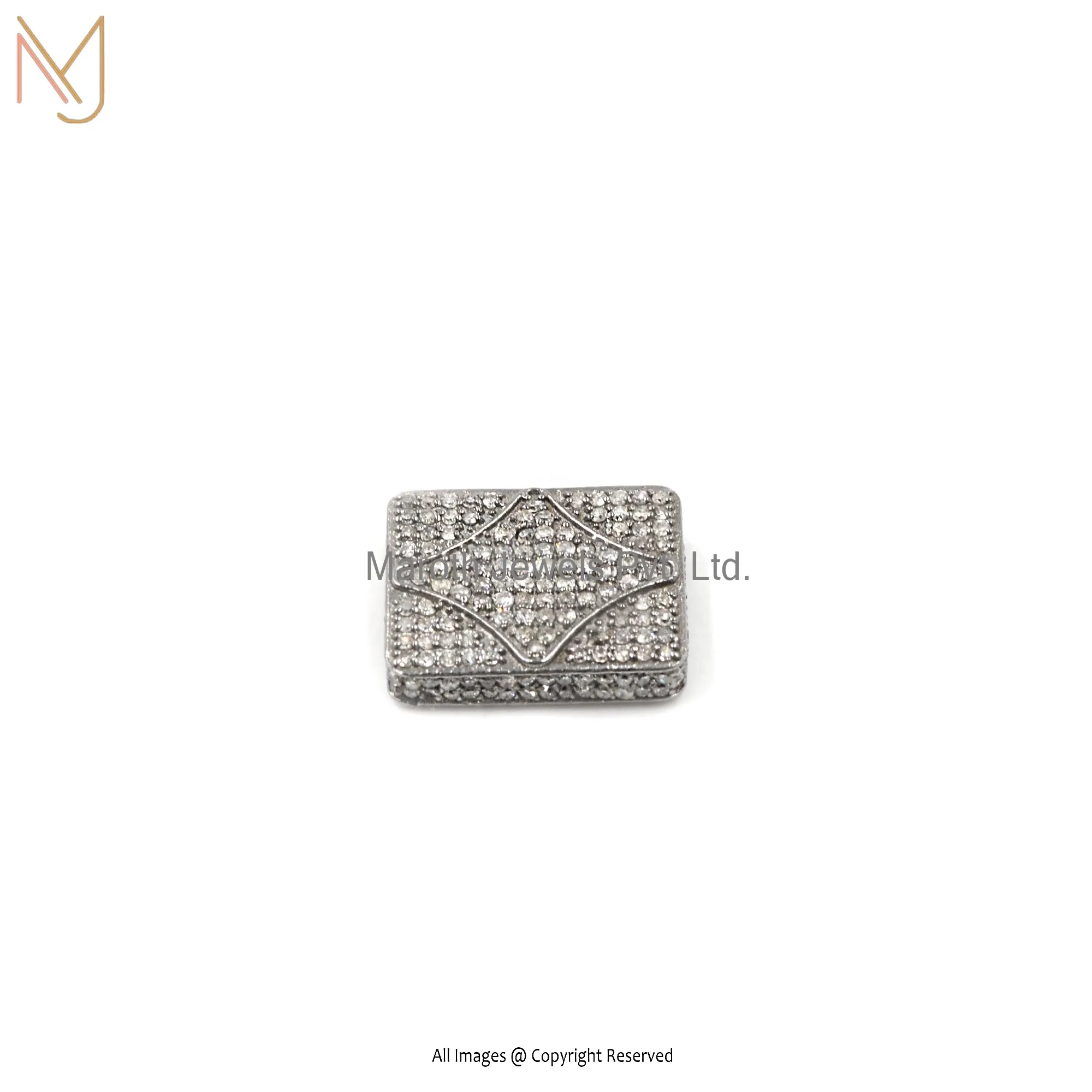 925 Silver Gray Rhodium Plated Rectangle Pave Diamond Beads Finding Jewelry Manufacturer