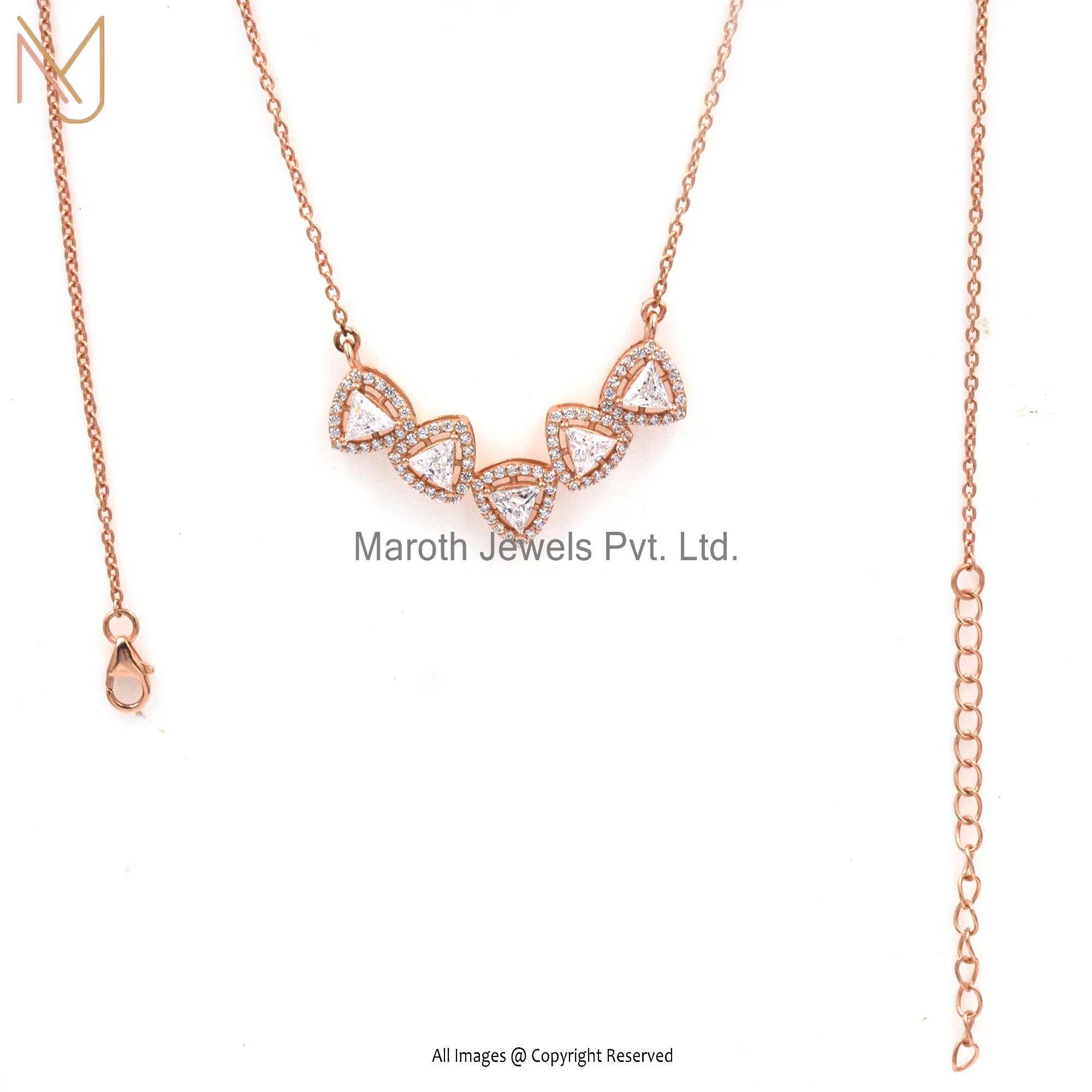 925 Silver Cubic Zircon Necklace with 1 Micron Rose Gold Plated With Ecoating Manufacturer