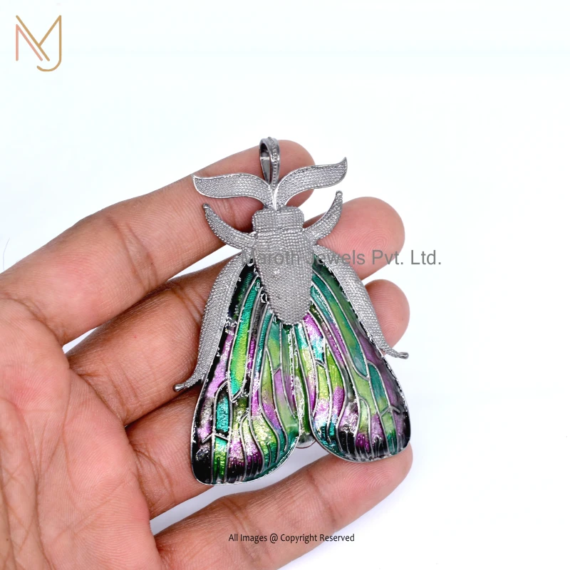 Wholesale 925 Silver Black Rhodium Multi Enamel Butterfly Incest Pendant Jewelry