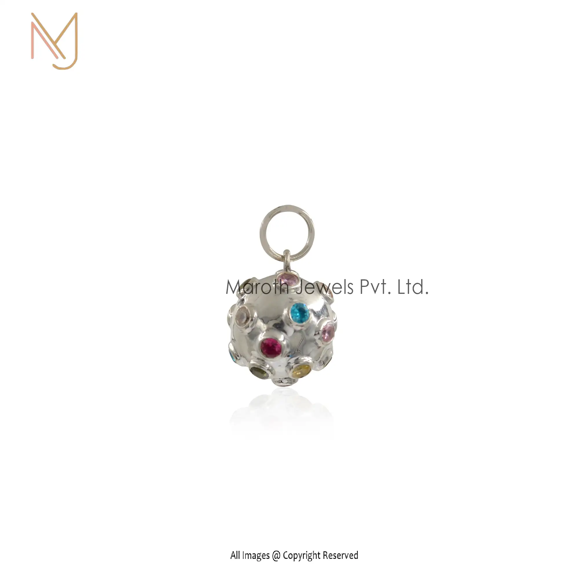 925 Silver Yellow Gold Plated Multi Gemstone Ball Charm Pendant Manufacturer