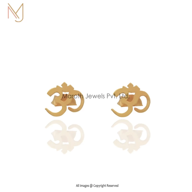 14k Solid Yellow Gold Om Studs Earrings Jewelry Manufacturer