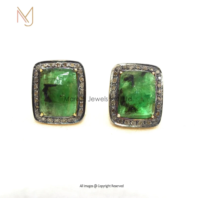 Wholesale 925 Silver Rhodium Plated Pave Diamond Emerald Designer Earrings