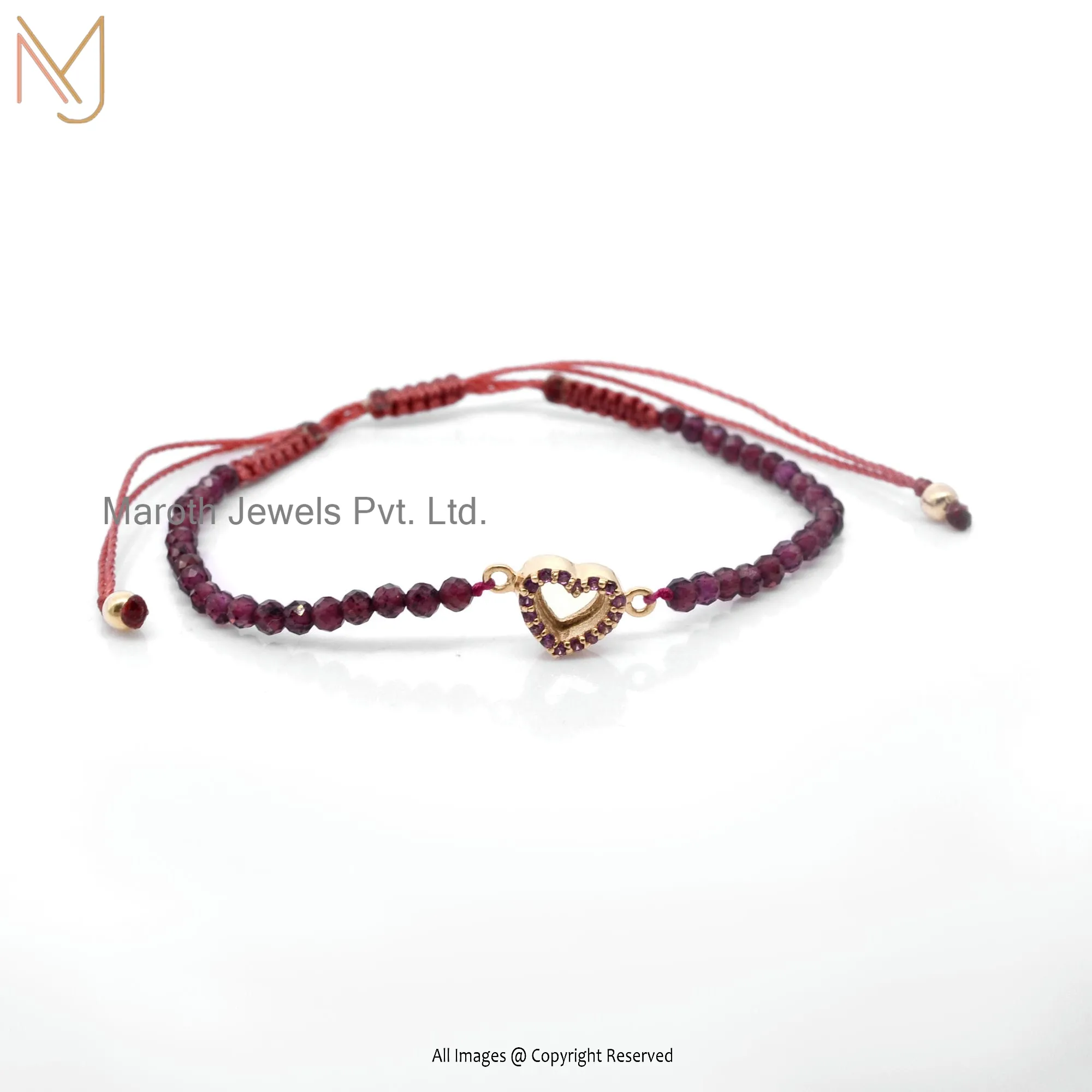 925 Silver Yellow Glod Pink Sapphire Gemstone Heart Garnet Beads Bracelet Jewelry Supplier