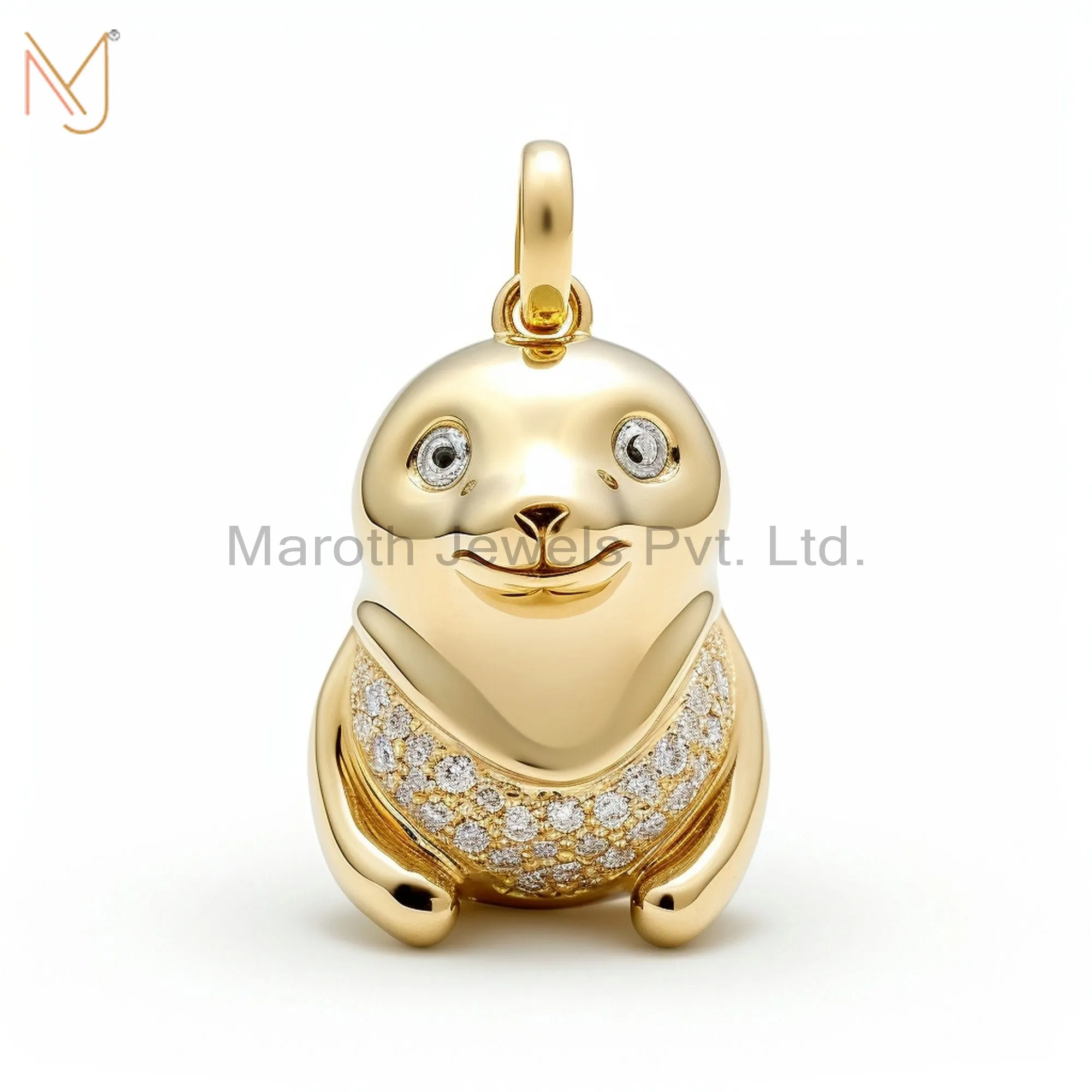 Wholesale 925 Silver Yellow Gold Plated Moissanite Sea Lions Charm Pendant Jewelry