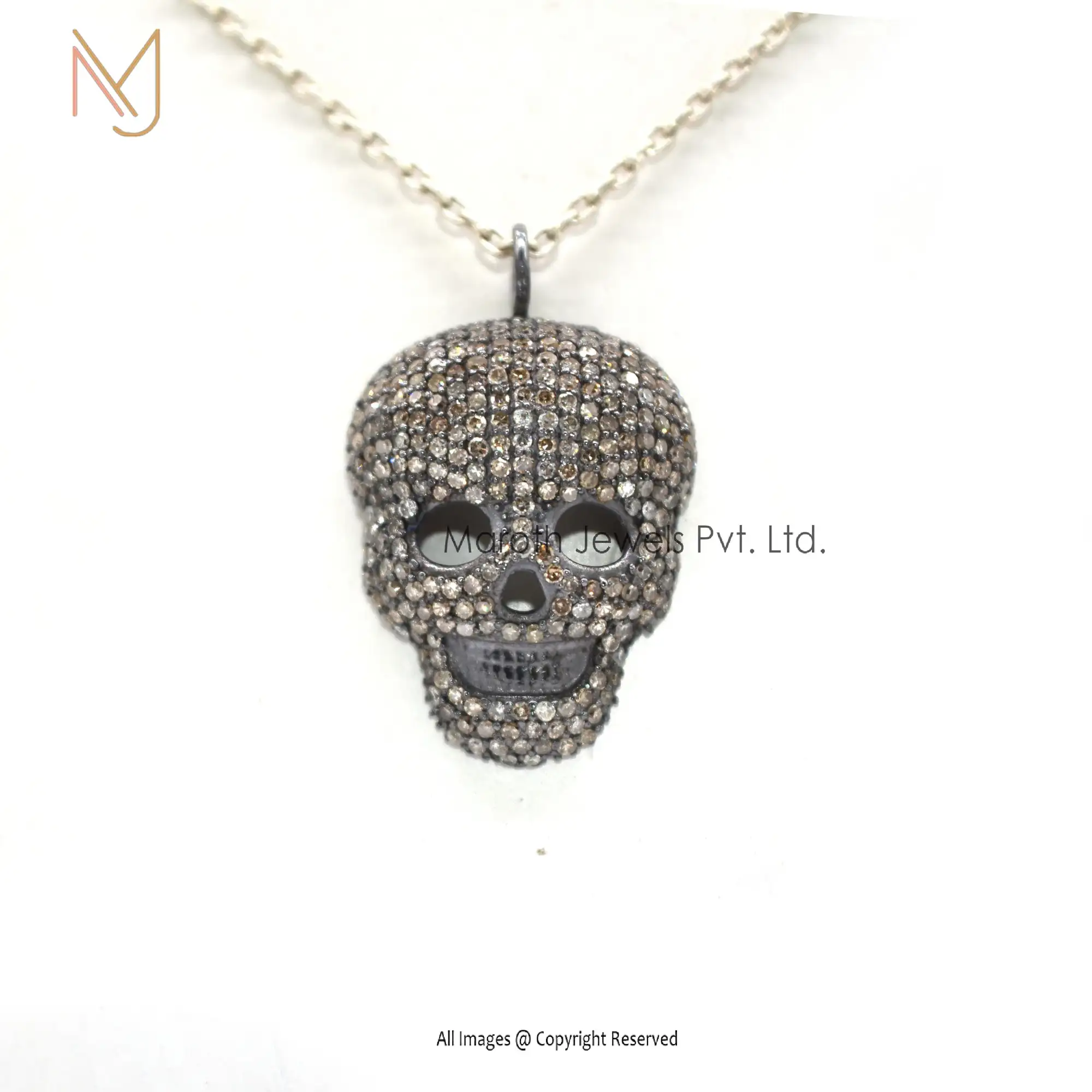 Wholesale 925 Silver Black Rhodium Plated Pave Diamond Skull Charms Pendant Jewelry