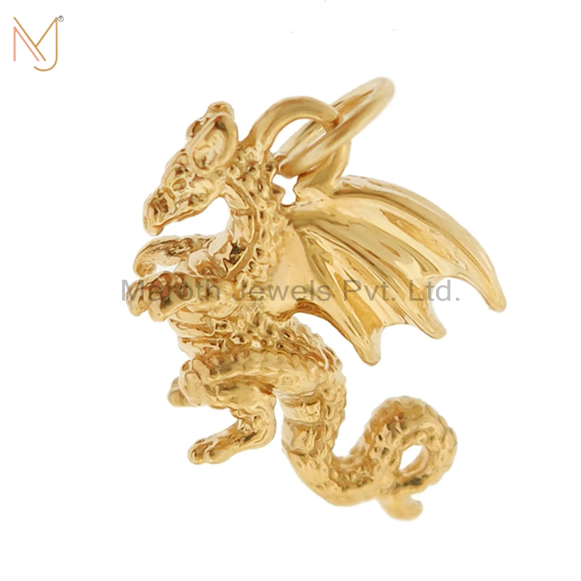 925 Silver Yellow Gold Vermeil Dragon Animal Charms Pendant Jewelry Manufacturer