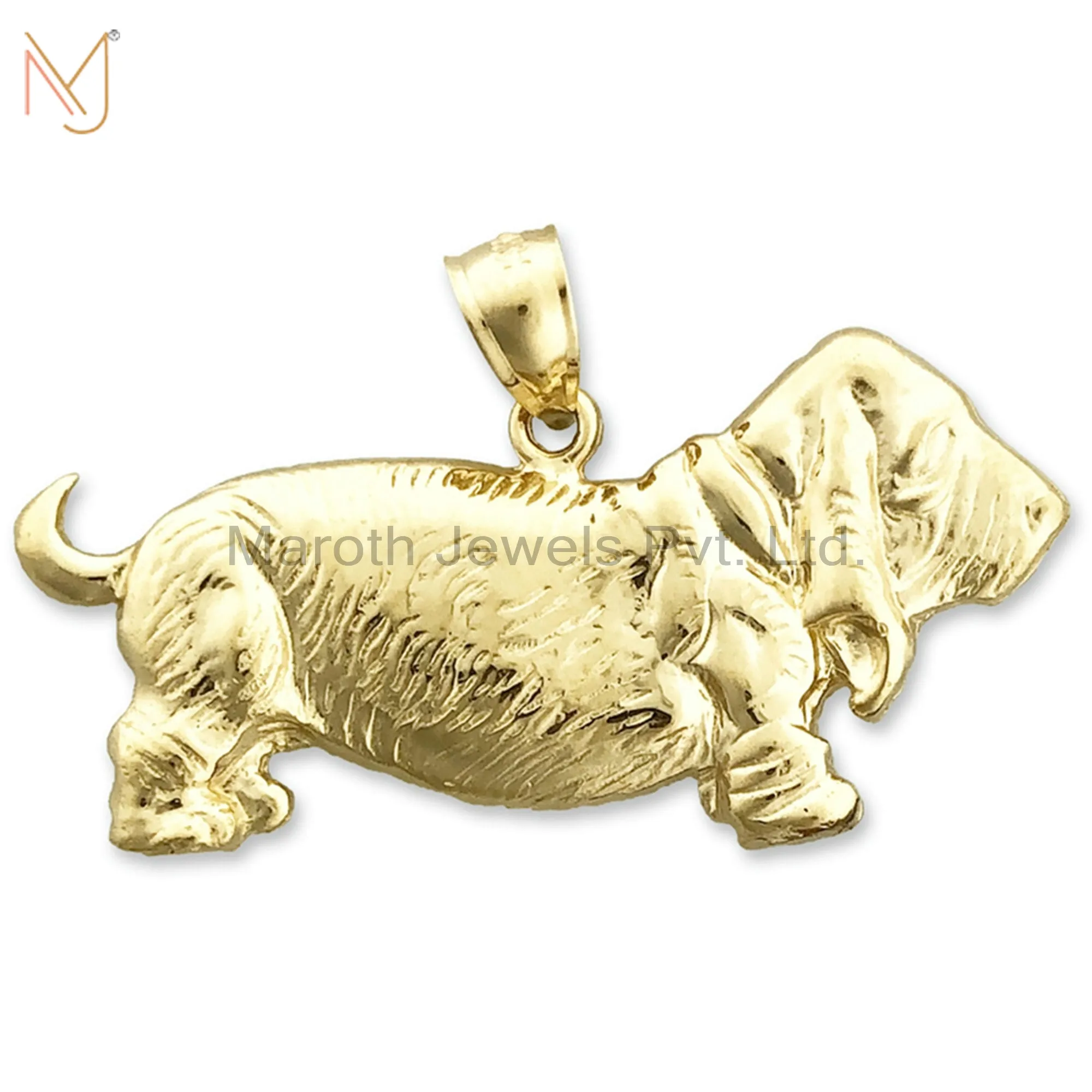 925 Silver Yellow Gold Plated 40MM Basset Hound Charm Pendant Jewelry USA