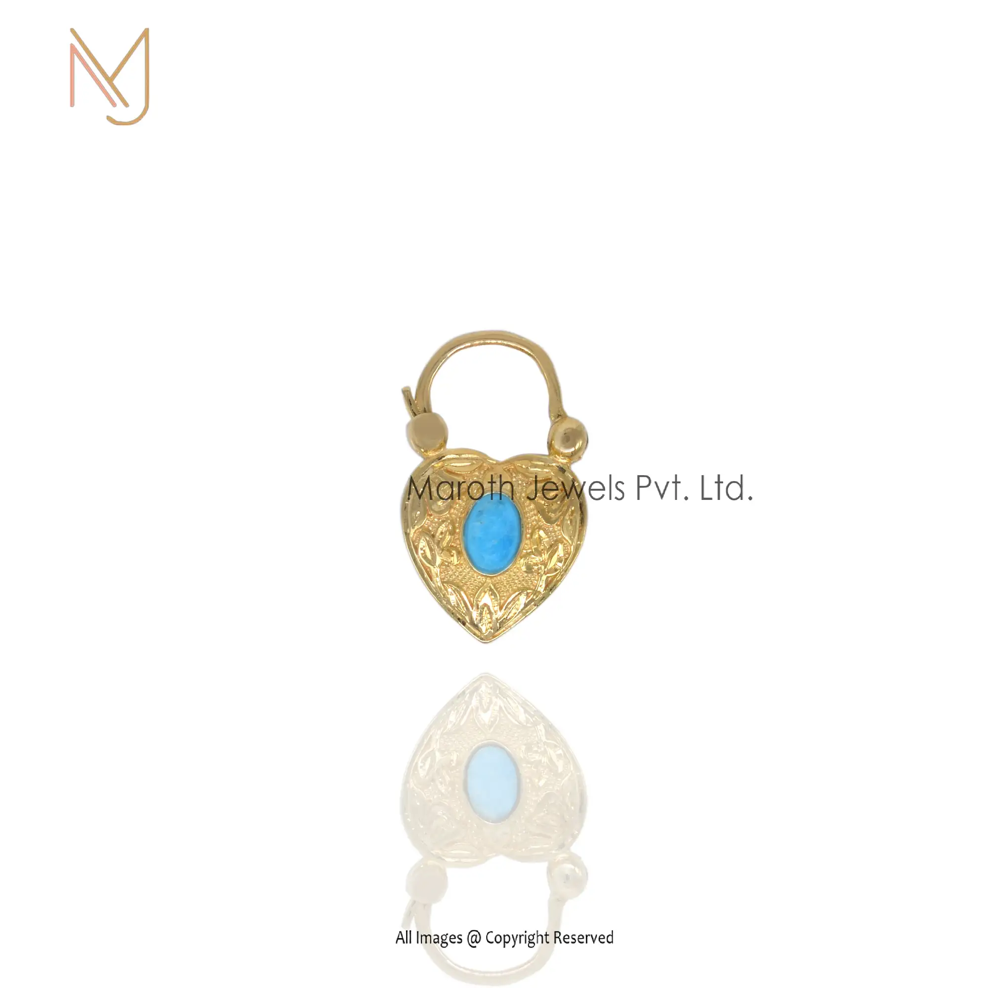 14K Yellow Gold Blue Sapphire Heart Padlock Jewelry Supplier