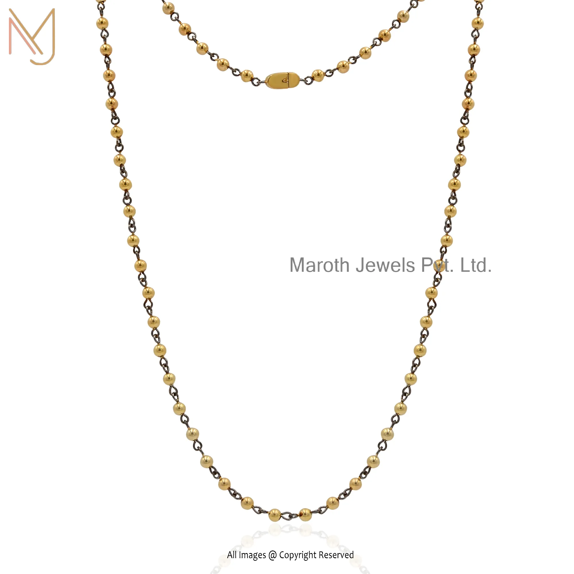 14K Yellow Gold Beads And Chain Necklace Manufacturer