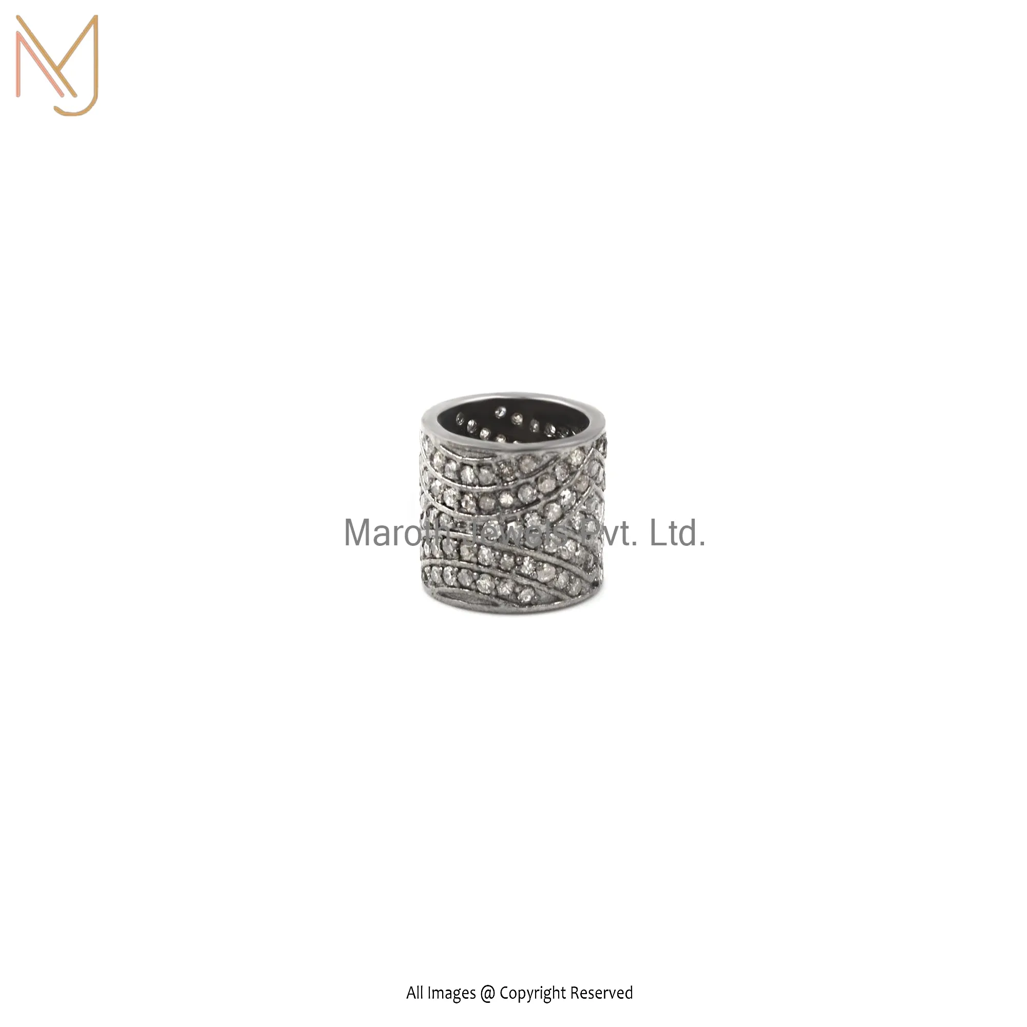 Wholesale 925 Silver Gray Rhodium Plated Pave Diamond Cylindrical Beads Finding Jewelry