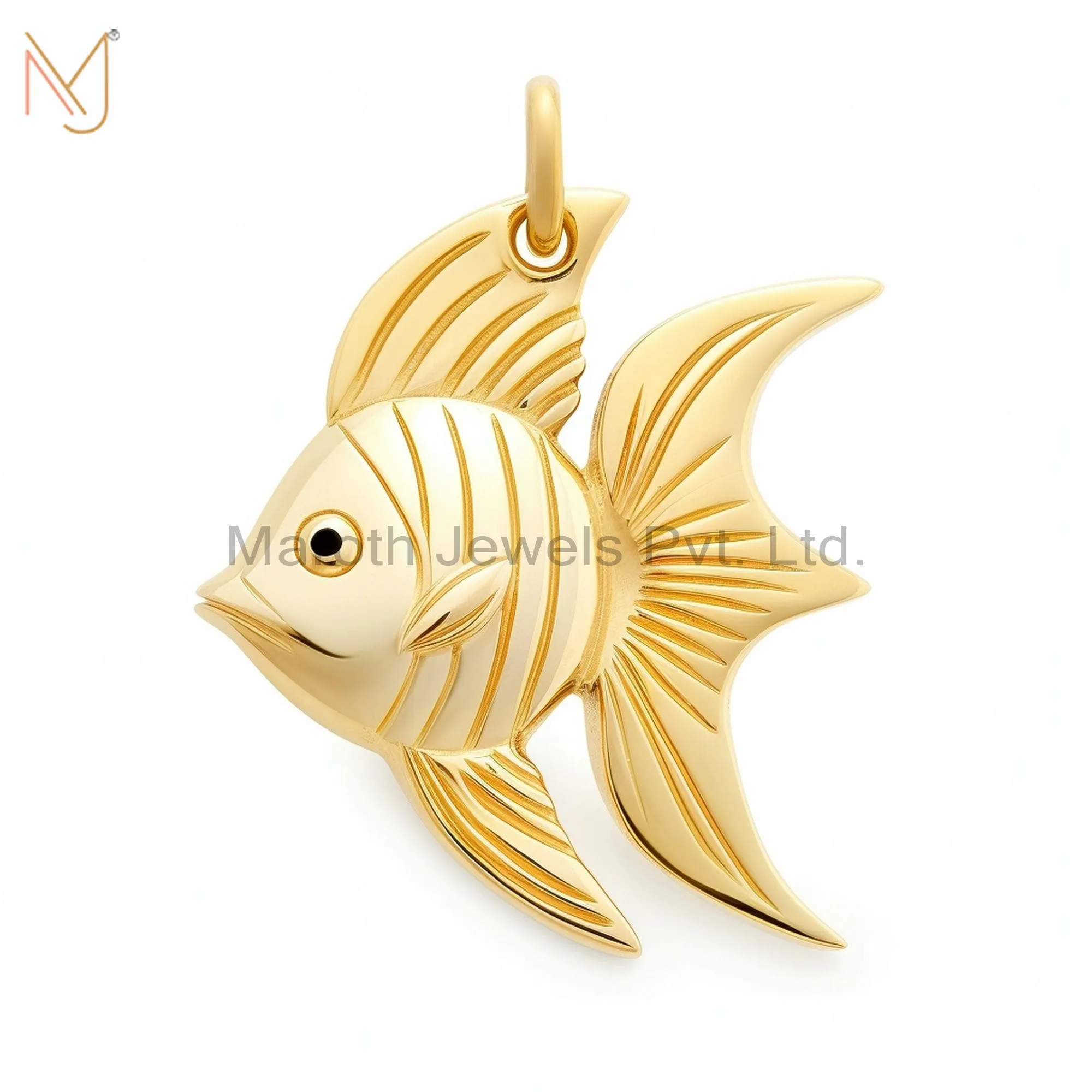 925 Sterling Silver Yellow Gold Plated Angel Fish Charm Pendant Custom Jewelry