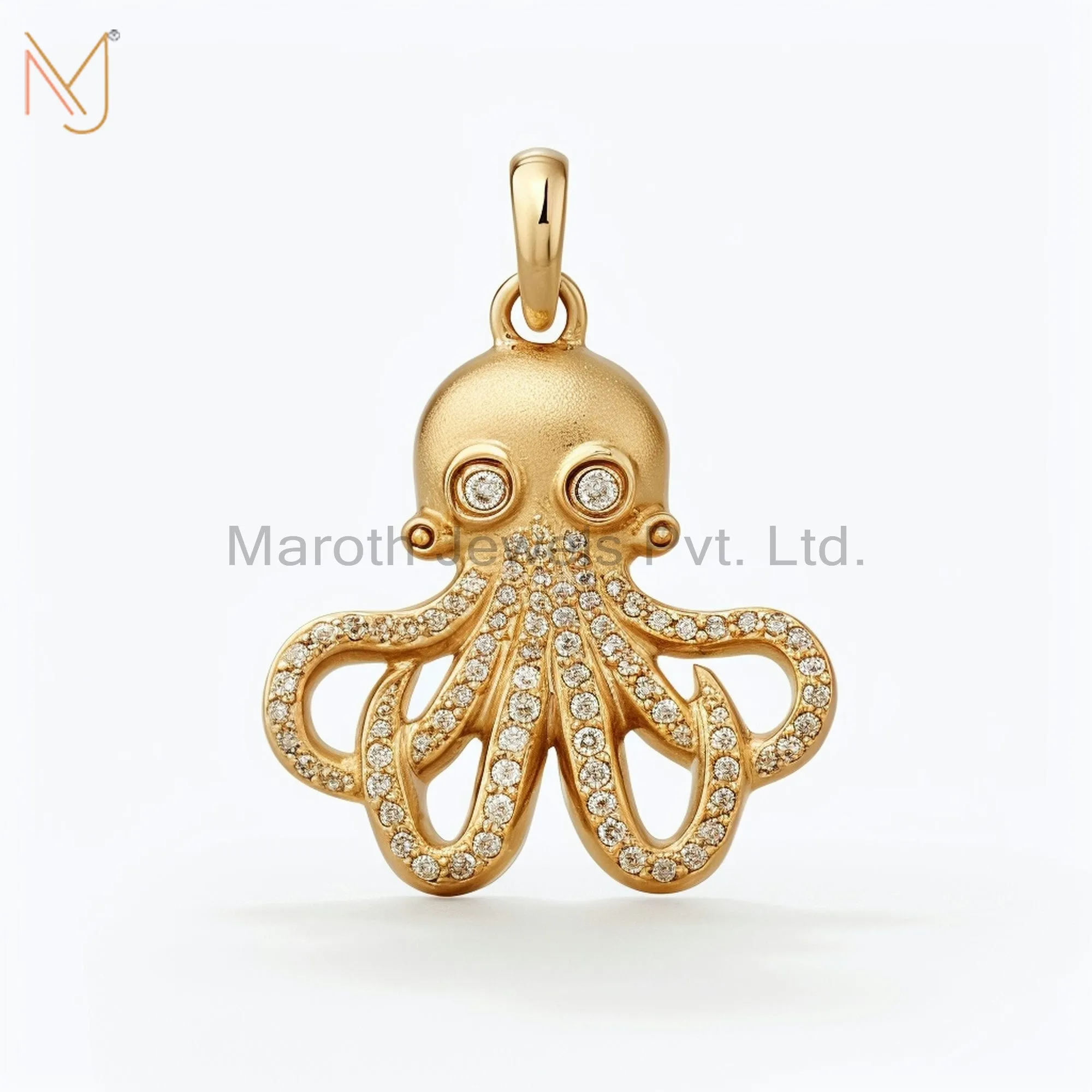 925 Sterling Silver Yellow Gold Plated Moissanite Octopus Charm Pendant Jewelry Supplier