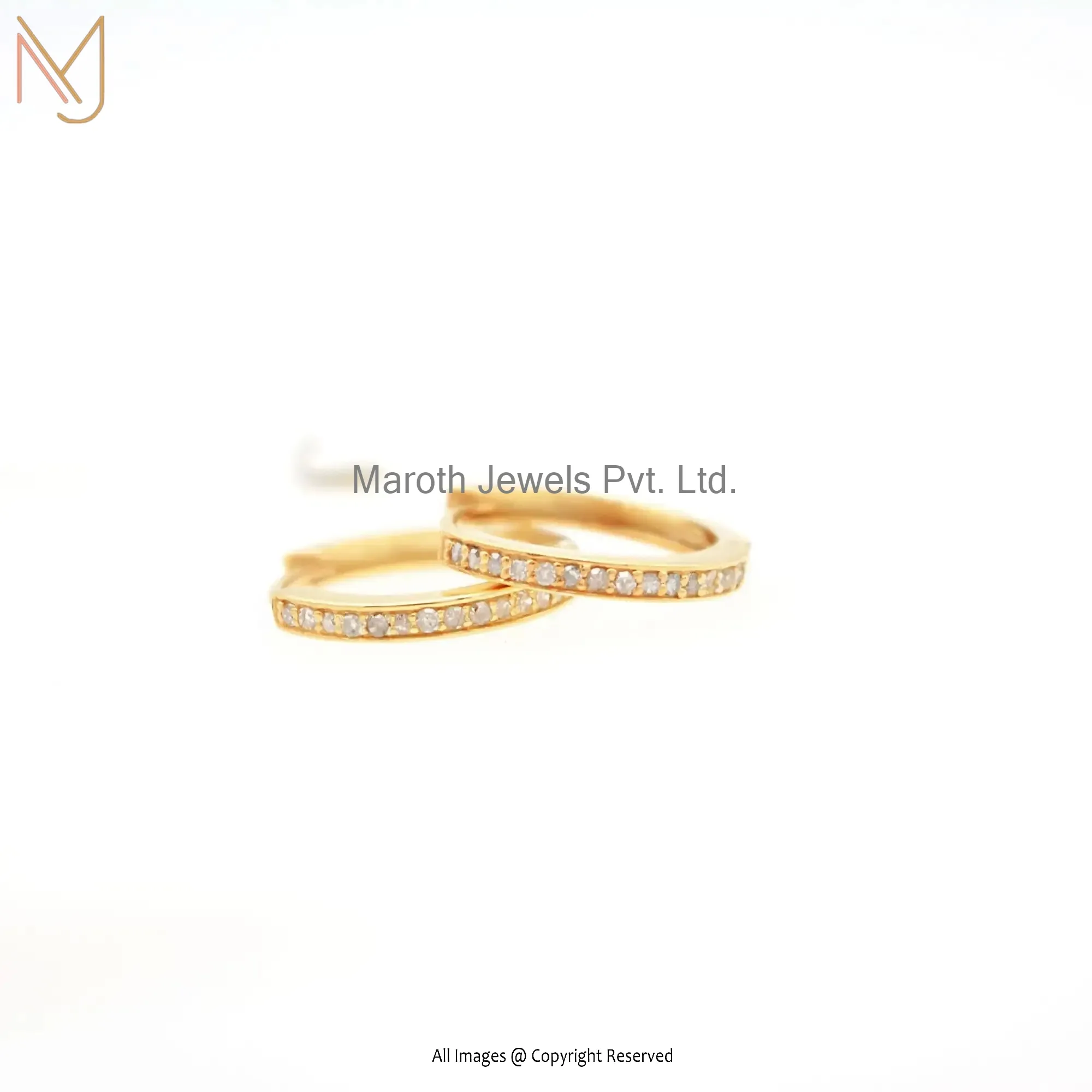 14K Solid Yellow Gold Diamond Huggies Hoop Earrings Jewelry Manufacturer