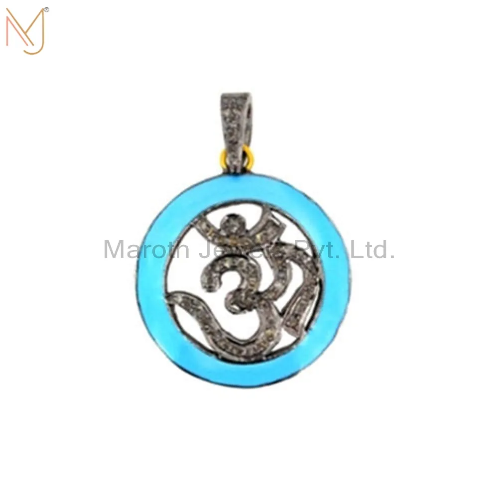 925 Silver Diamond BLUE Enamel Religious Pendant Custom Jewelry