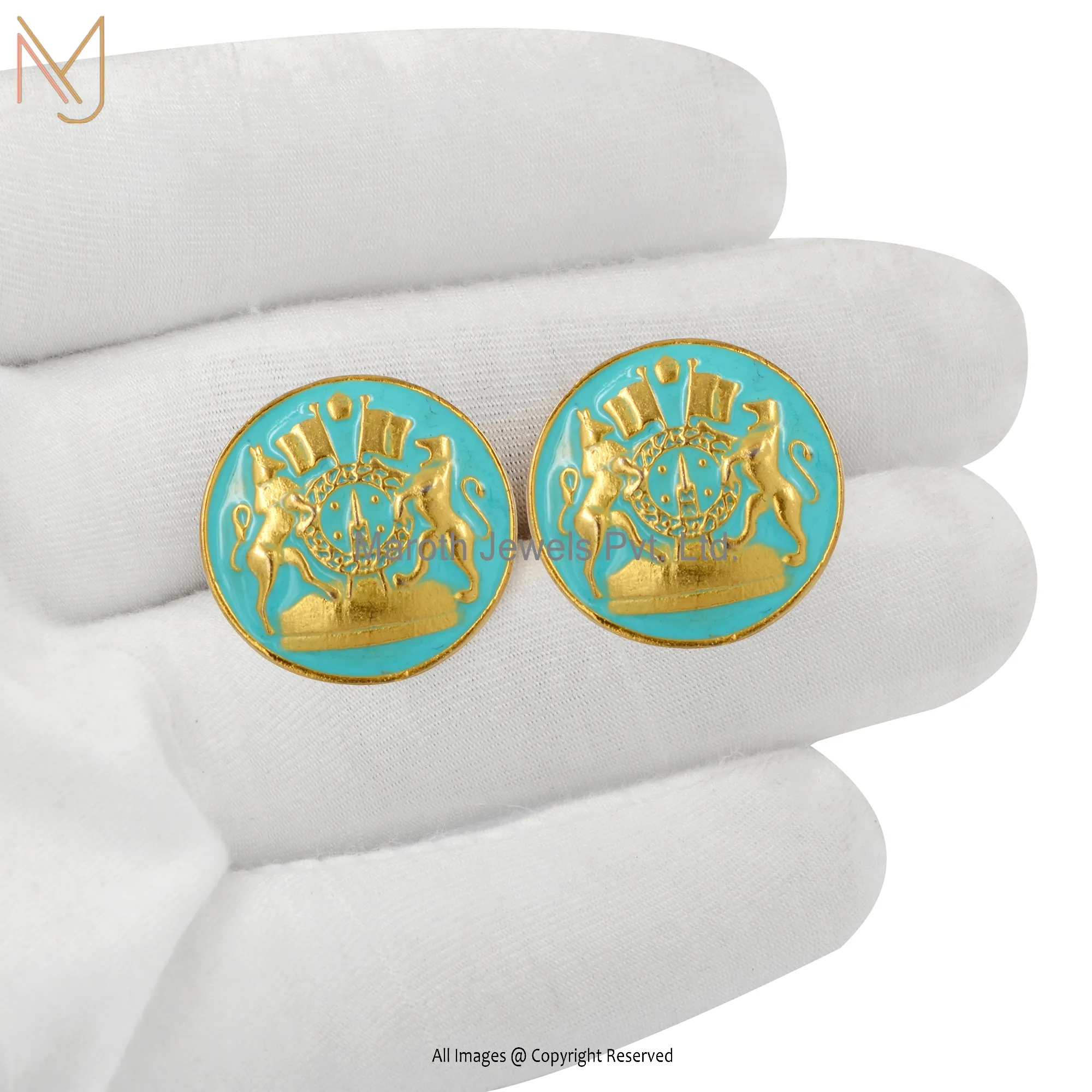 925 Sterling Silver Yellow Gold Plated Turquoise Enamel Color Cufflinks Jewelry Manufacturer