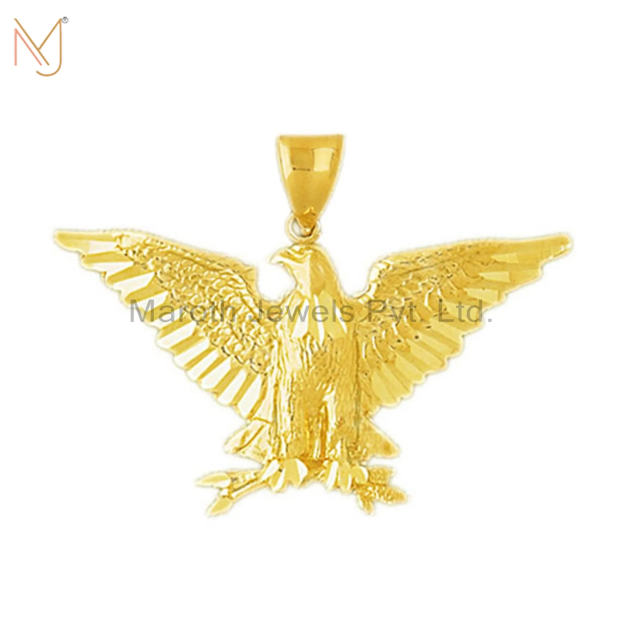 925 Silver Yellow Gold Plated Eagle Clutching Olive Branch Charm Pendant Jewelry USA