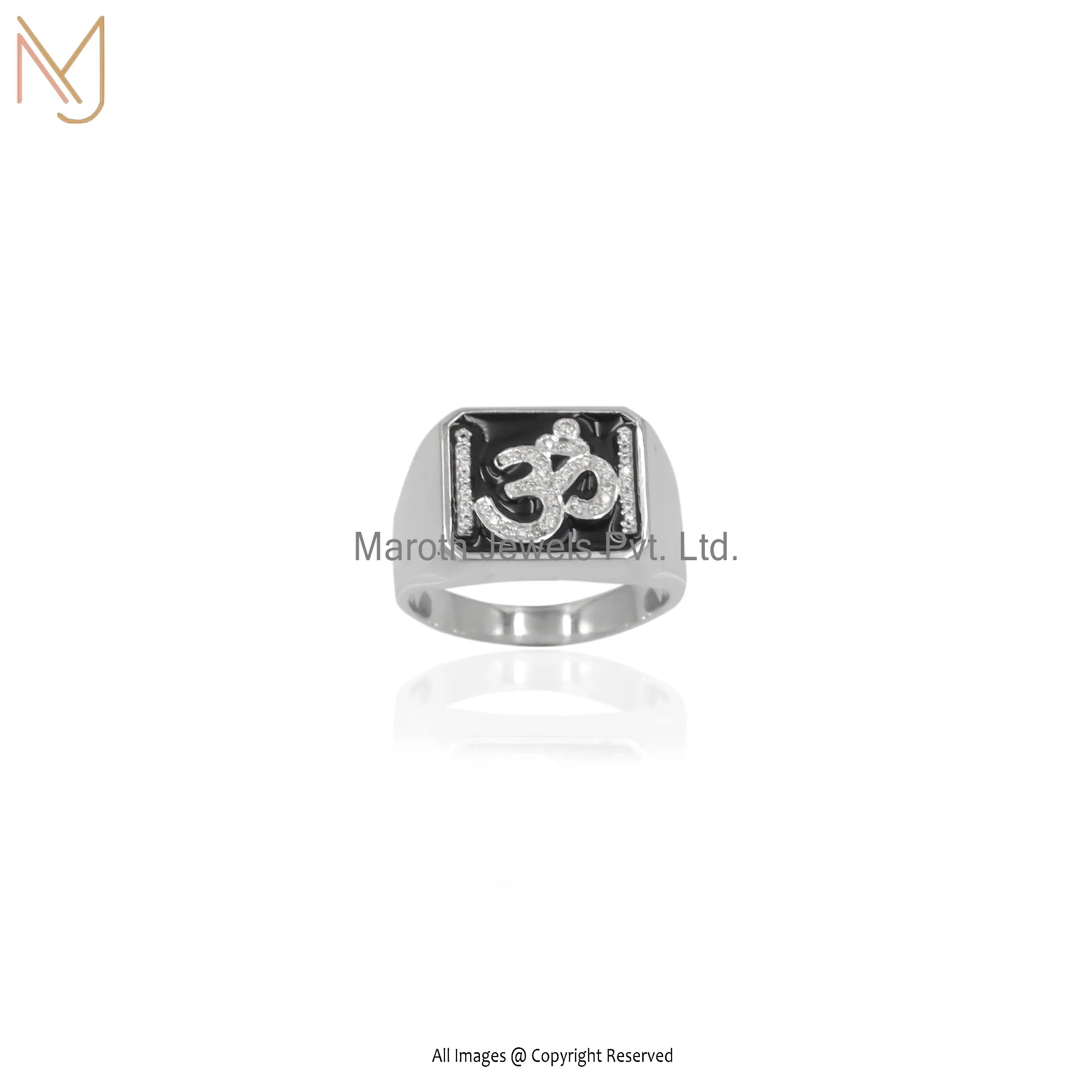 14K Yelllow Gold OM Design Ring With Black Enamel Manufacturer
