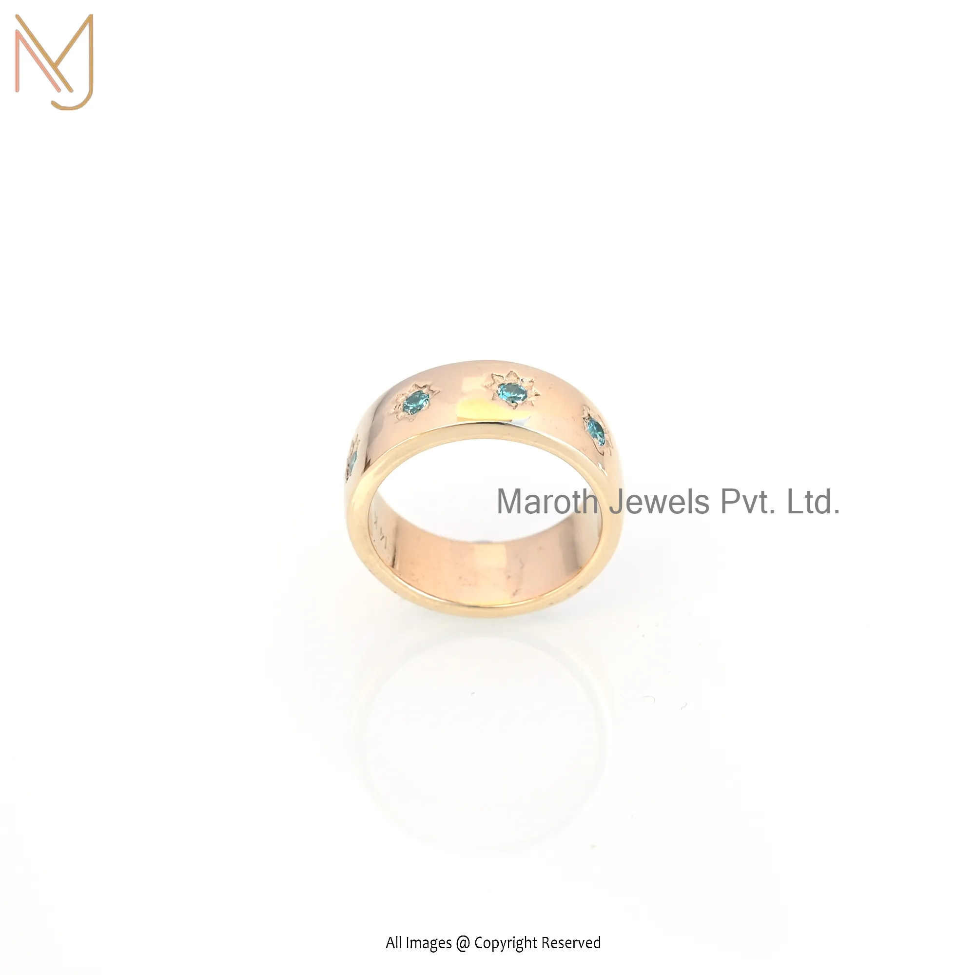 14K Yellow Gold Plated Aquamarine Band Ring Jewelry Supplier