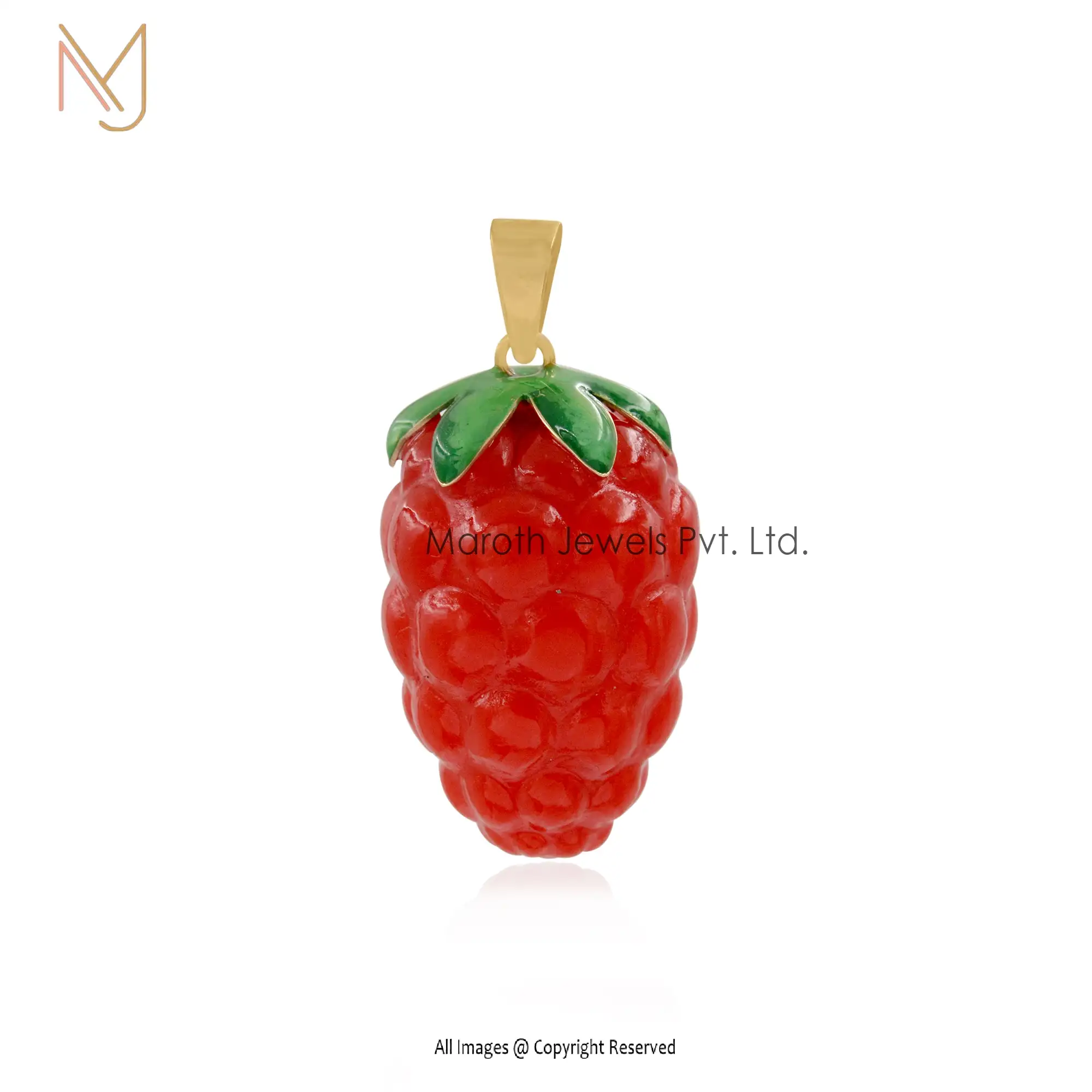 14k Gold Red Enamel shops Strawberry Fruit Pendant