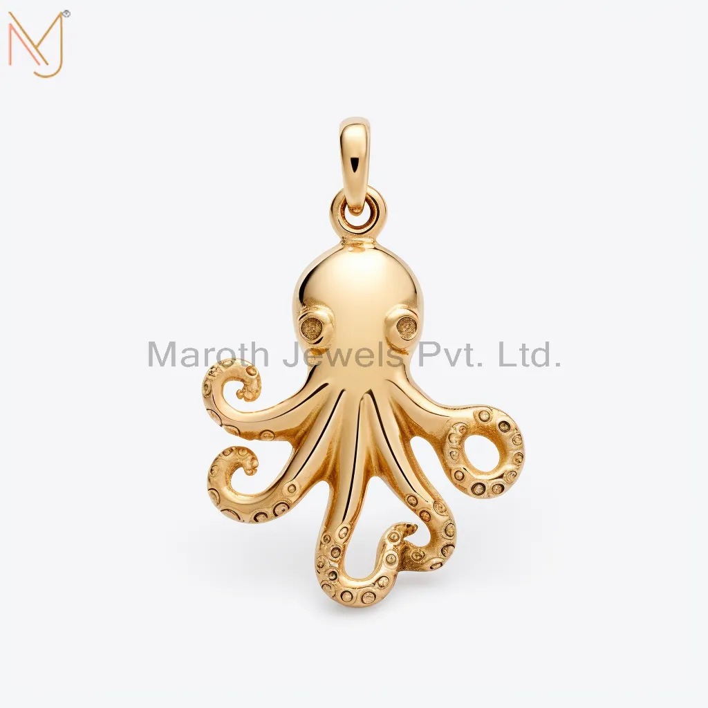 925 Sterling Silver Yellow Gold Plated Octopus Charm Pendant Jewelry Manufacturer