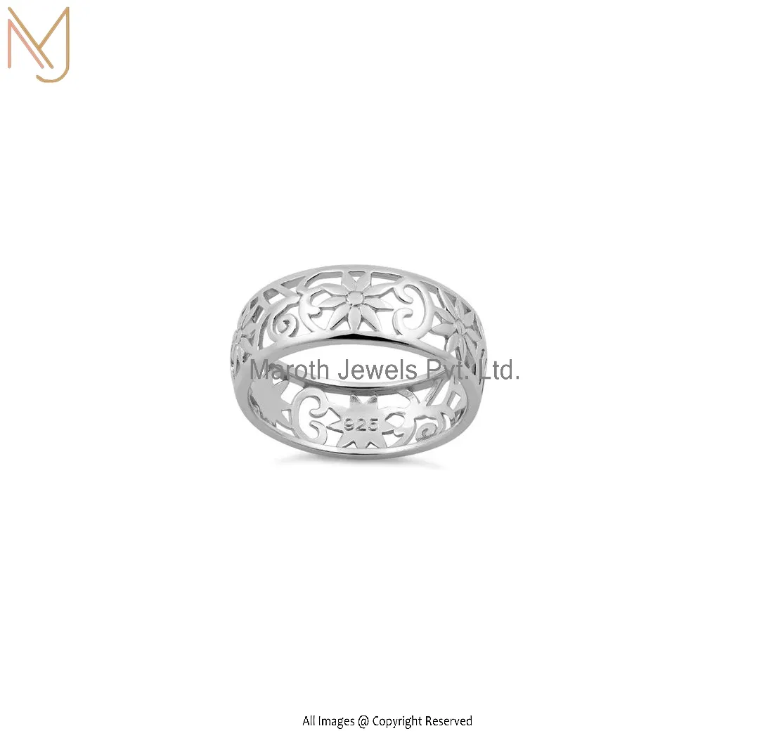 925 Sterling Silver Flower Band Ring Jewelry Supplier