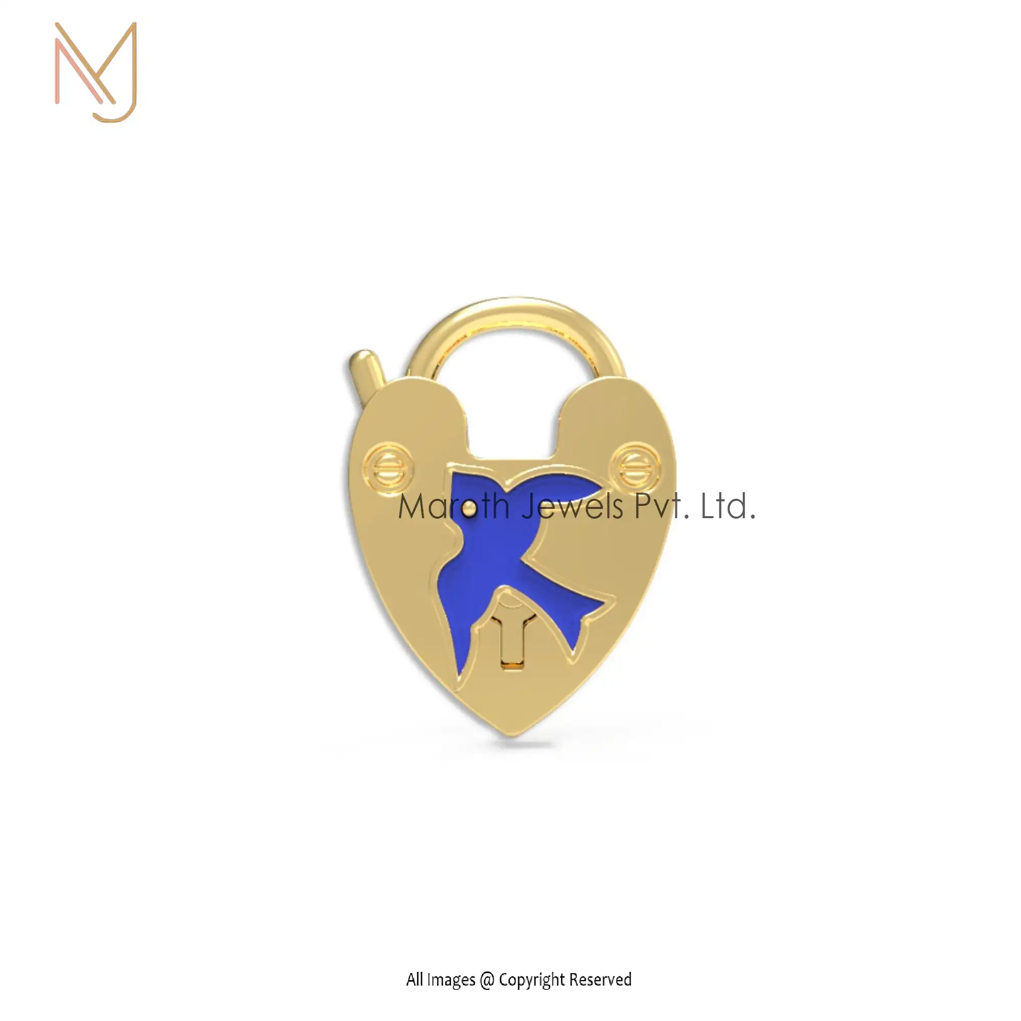 14K Yellow Gold Blue Enamel Padlock Pendant Designs Jewelry Manufacturer