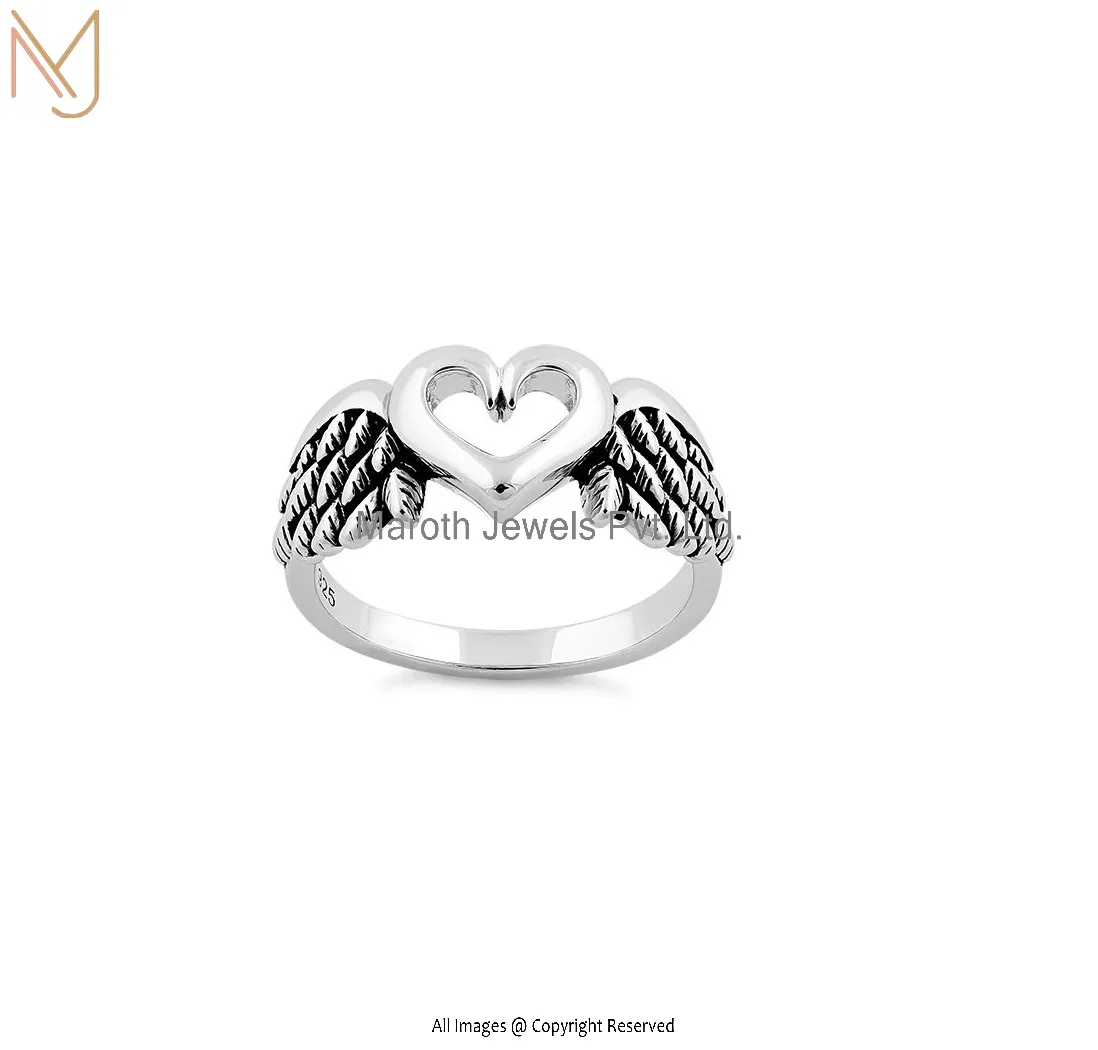 Wholesale 92.5 Sterling Silver Wings Heart Ring Jewelry