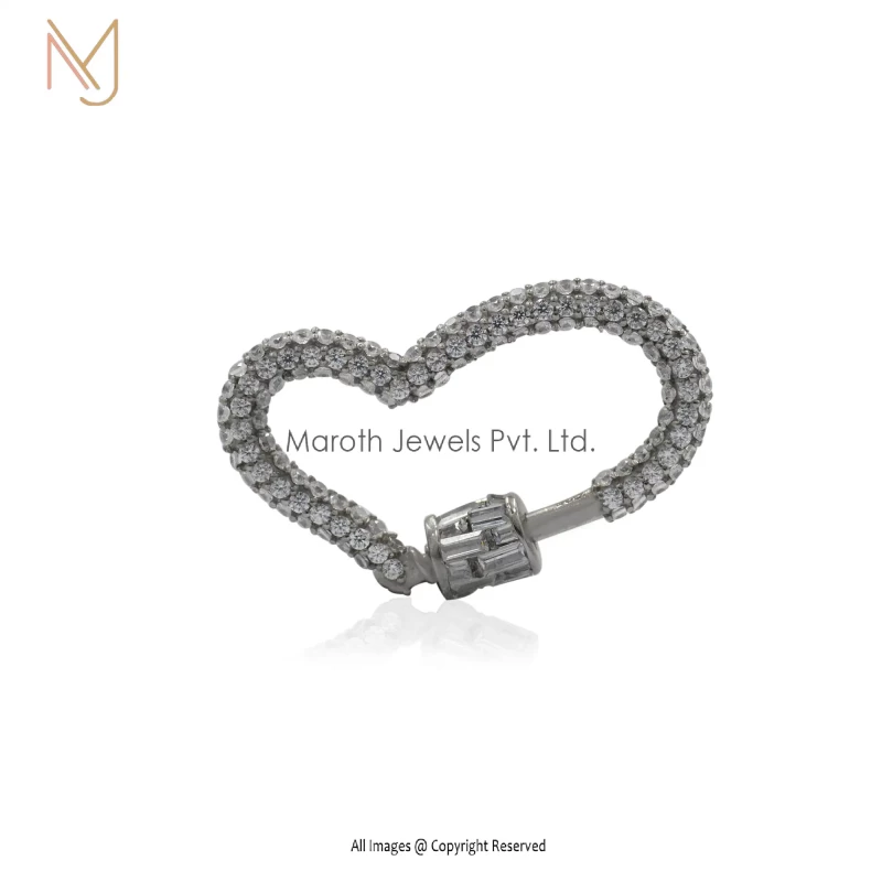 Wholesale 925 Silver White Topaz Baguettes & Cz Heart Carabiner Lock