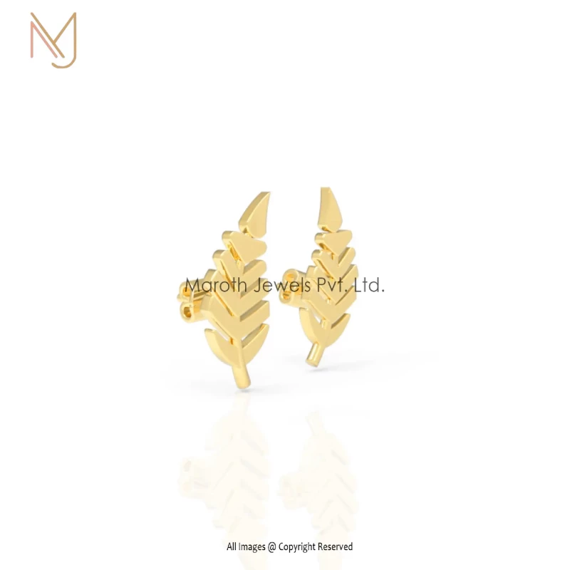 925 Silver Yellow Gold Plated Leaf Stud Earrings Manufacturer