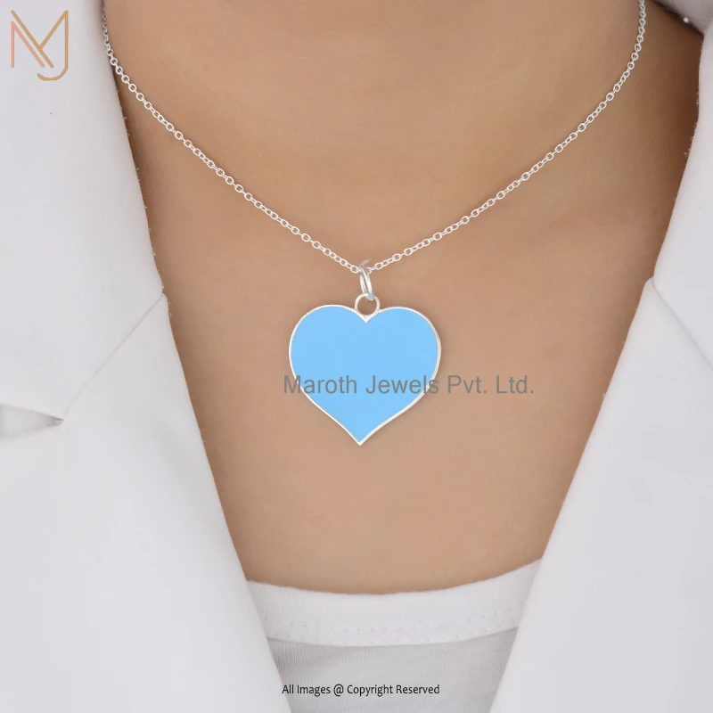 925 Silver Natural Silver Plated Enamel Blue Heart Pendant Manufacturer