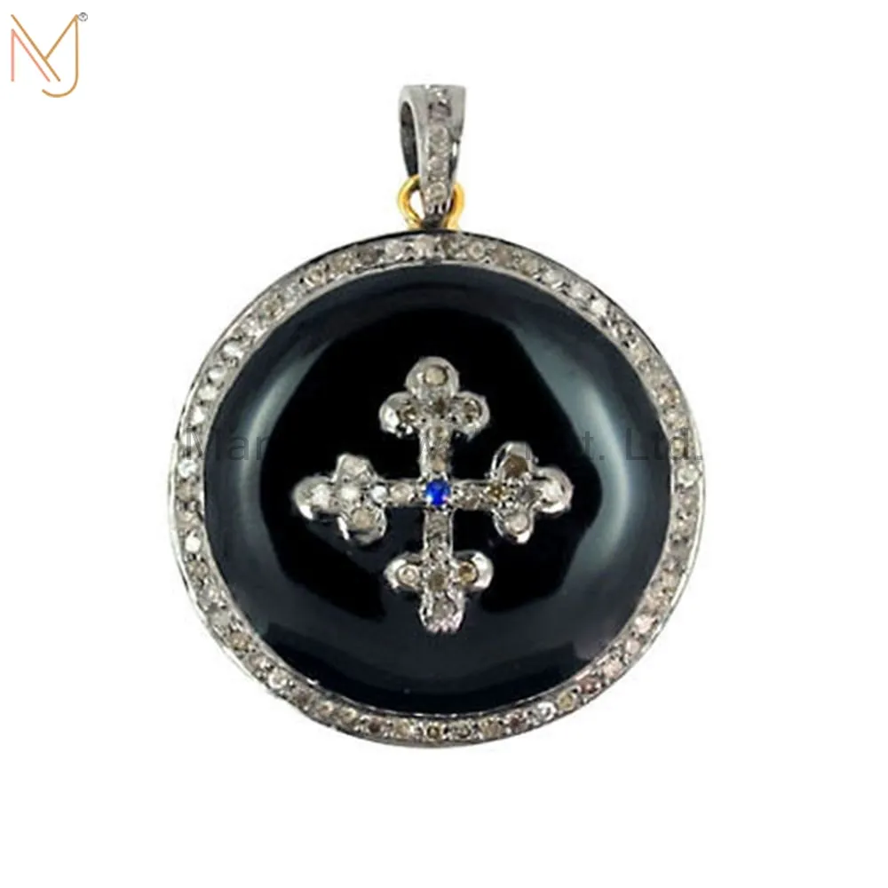 925 Sterling Silver Enamel Diamond Studded Cross Pendant Jewelry Manufacturer