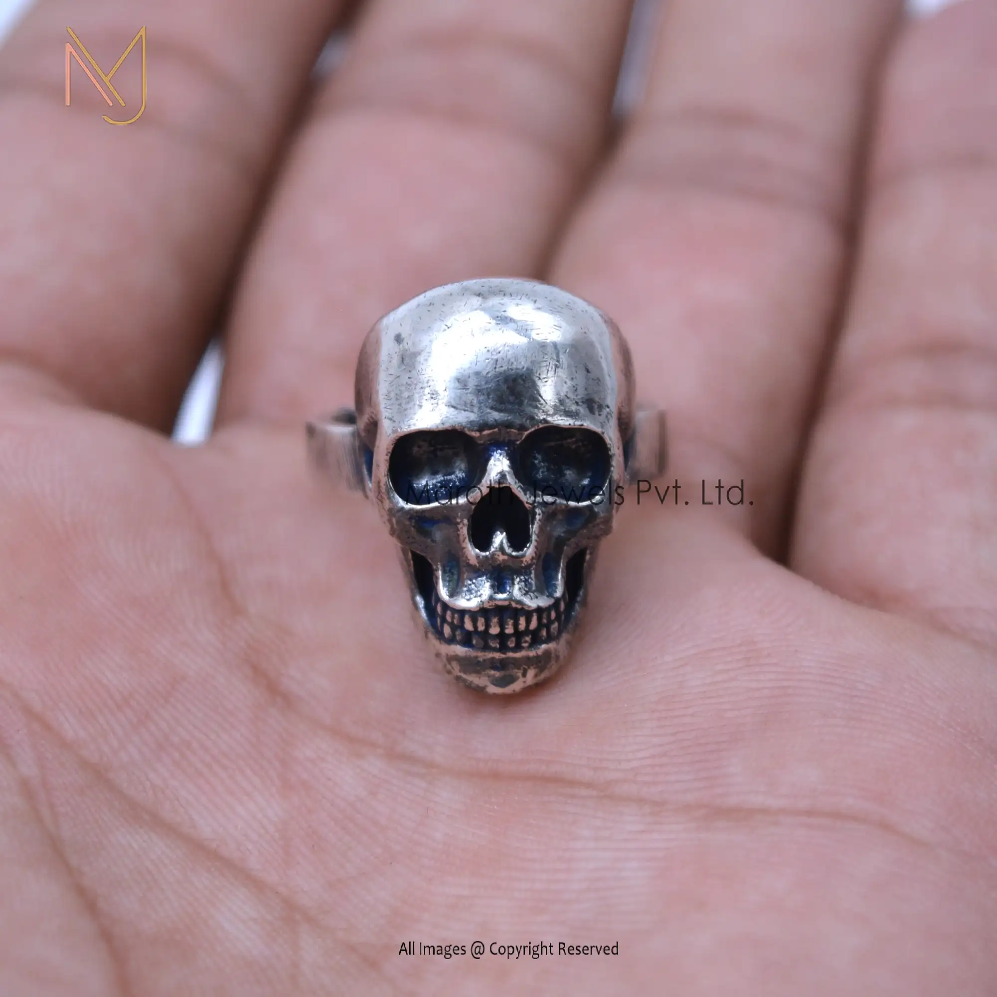 925 Sterling Silver Oxidized Plated Skull Design Ring Jewelry Manufacturer