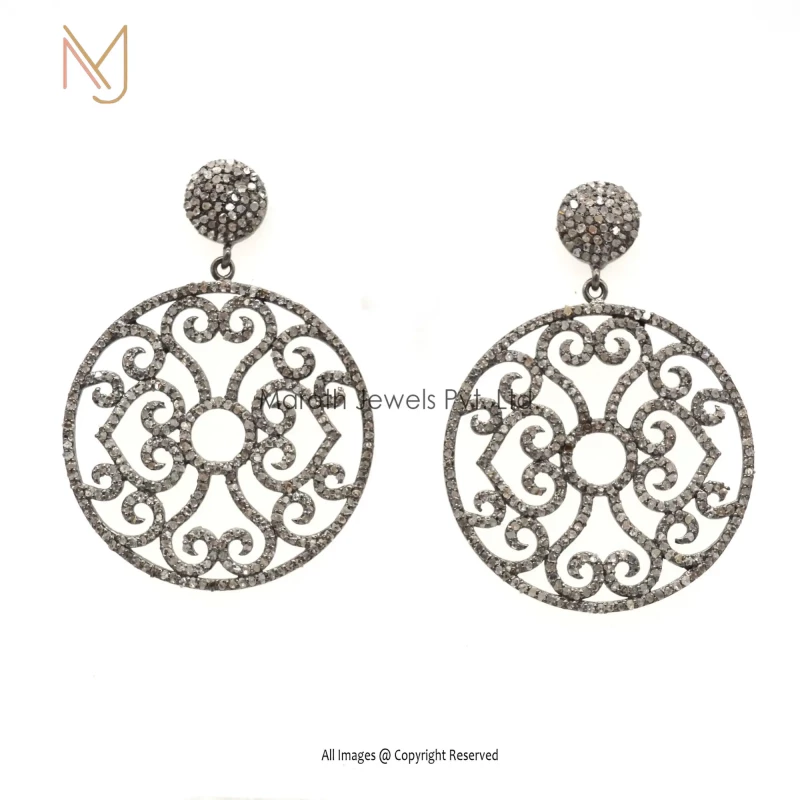 925 Silver Rhodium Plated Pave Diamond Designer Round Earring Manufacturer