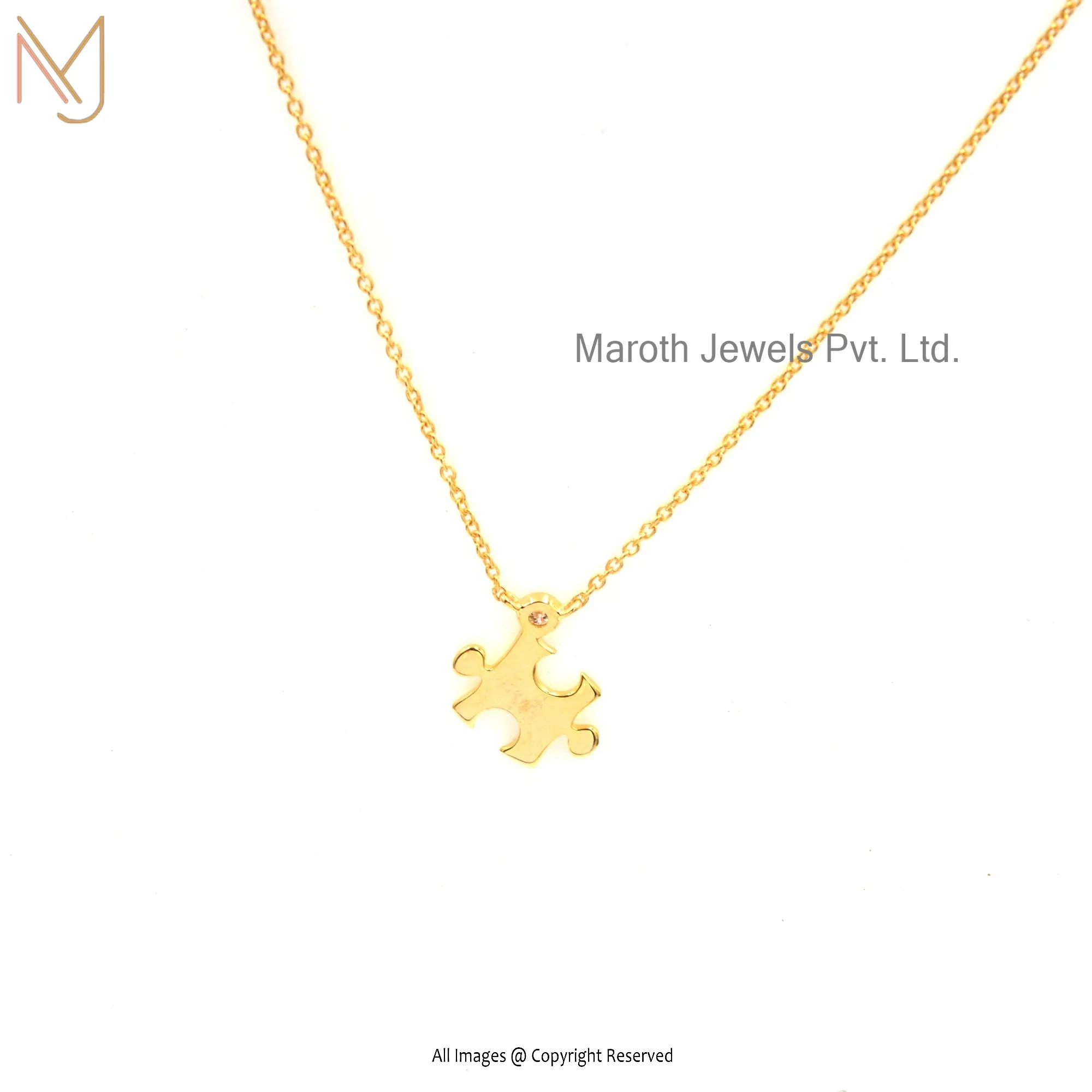 Private Label 925 Silver Yellow Gold Plated Moissanite Puzzle Pendant Necklace Jewelry