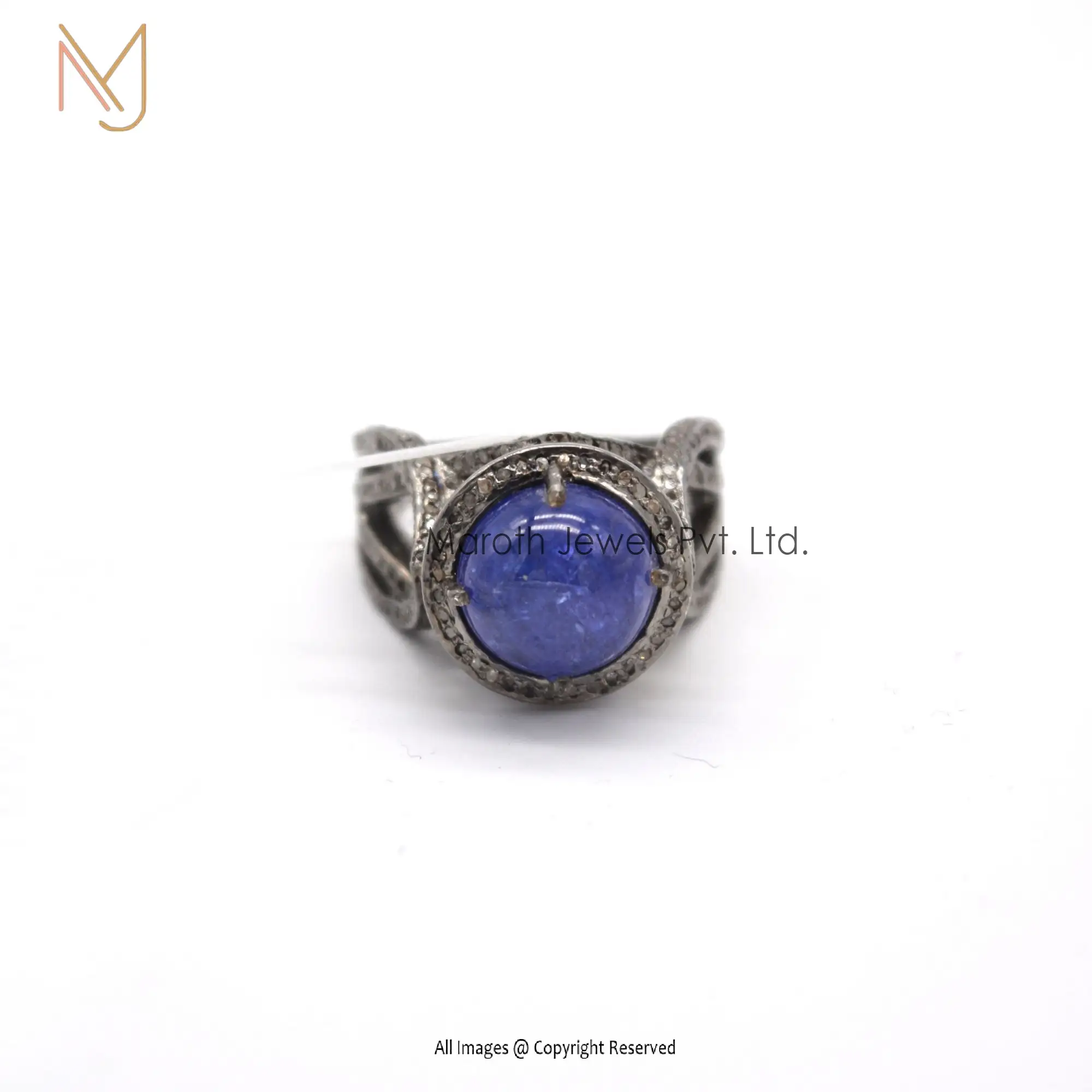 925 Silver Rhodium Plated Pave Diamond Tanzanite Gemstone Ring Manufacturer