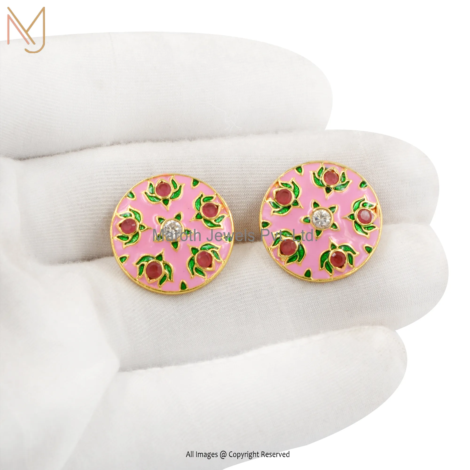 925 Sterling Silver Yellow Gold Plated Diamond Multi Enamel Color Cufflinks Jewelry Manufacturer