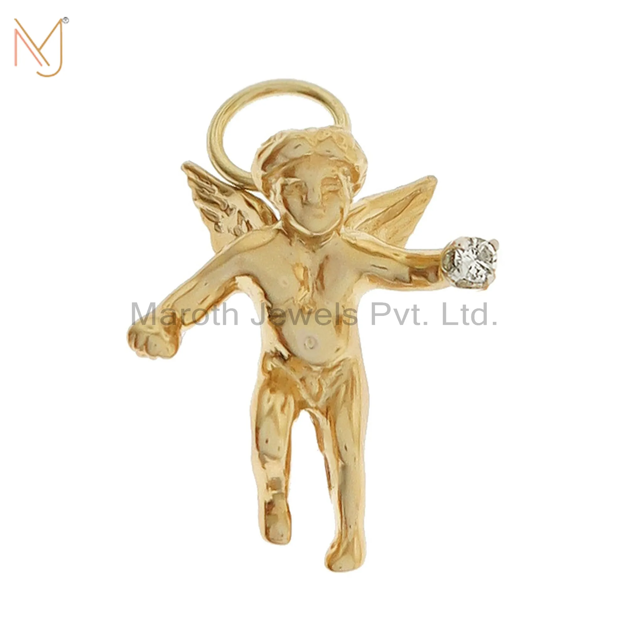 925 Silver Yellow Gold Diamond Angel Charms Pendant Custom Jewelry