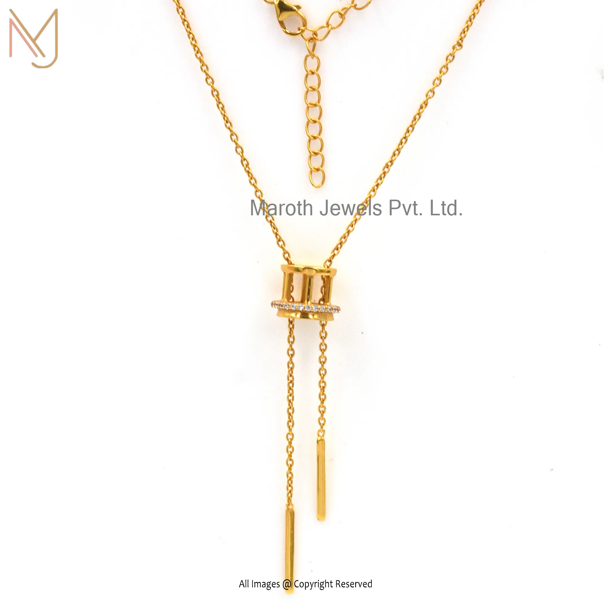 925 Silver Yellow Gold Plated CZ Necklace Jewelry Manufacturer