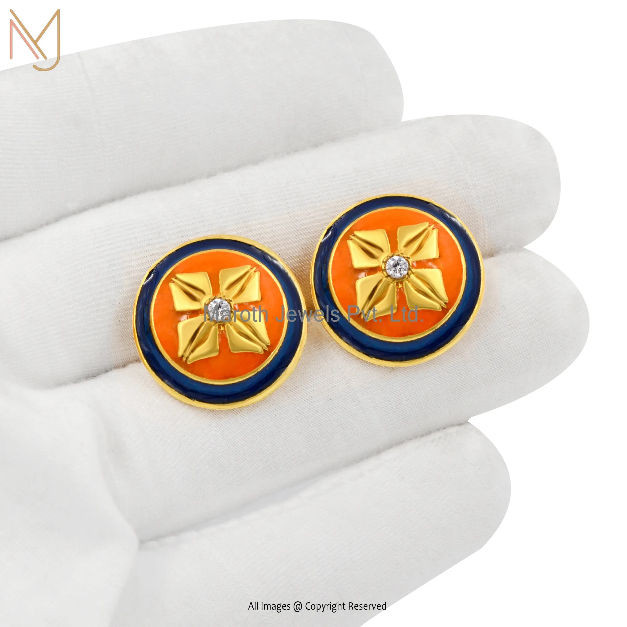 Wholesale 14K Yellow Gold Diamond Multi Enamel Color Cufflinks Jewelry