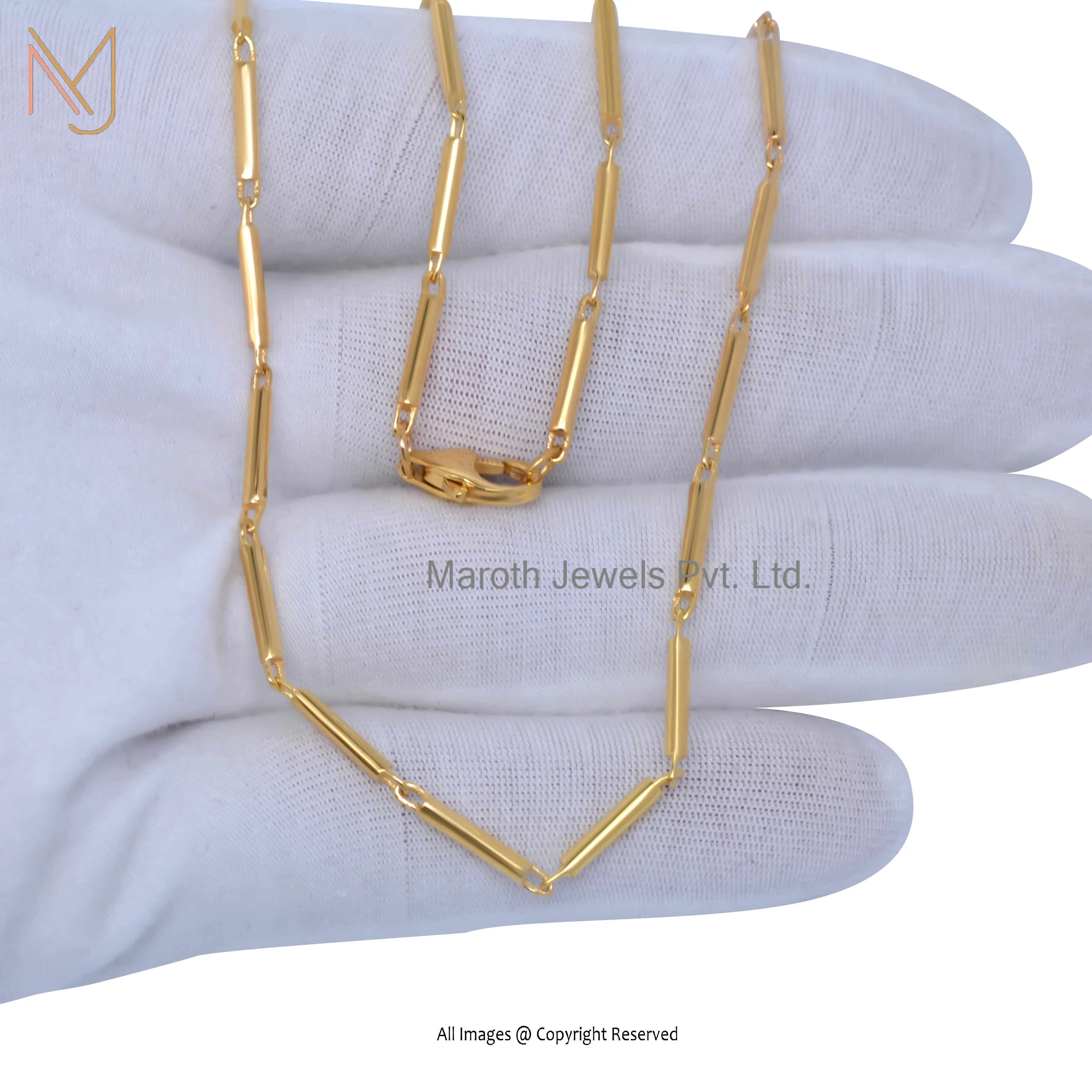 14K Yellow Gold Tube Bar Link Chain Neacklace Jewelry Manufacturer