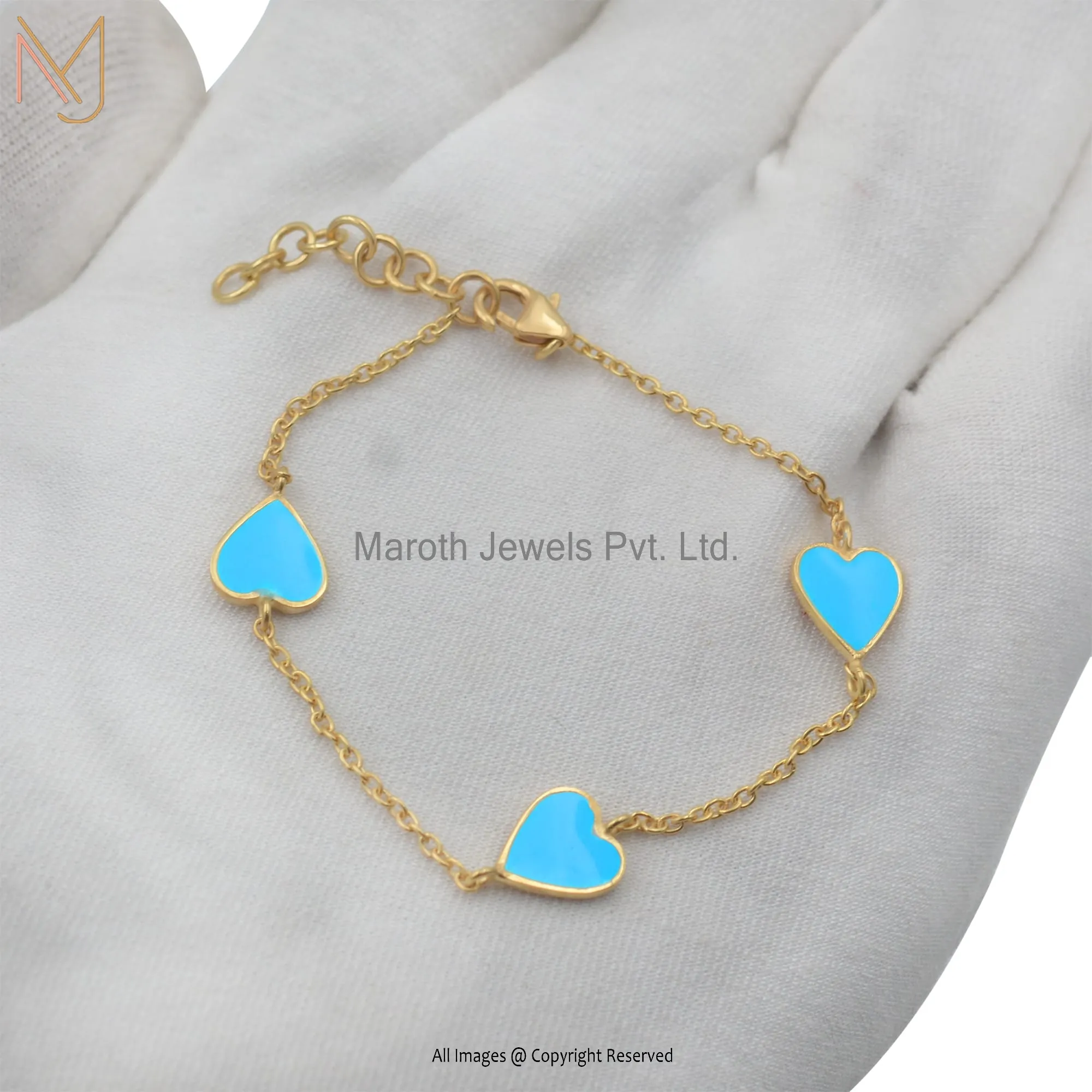 925 Silver Yellow Gold Plated Heart Designer Adjustable Cable Chain Bracelet Custom Jewelry